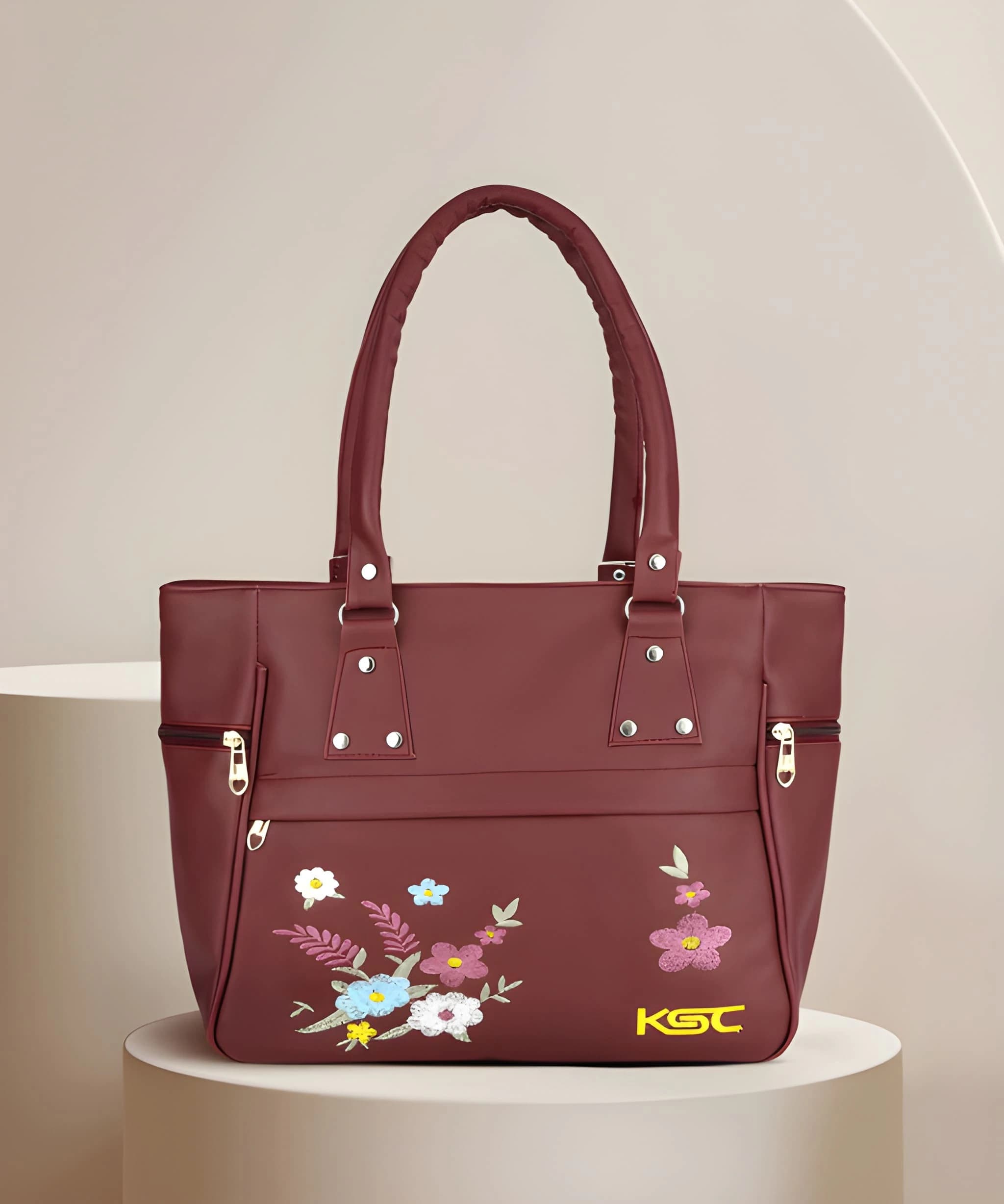 Ladies Handbag Spacious Organised Compartments with Golden Hardware & Cute Fur Ball Charm 4