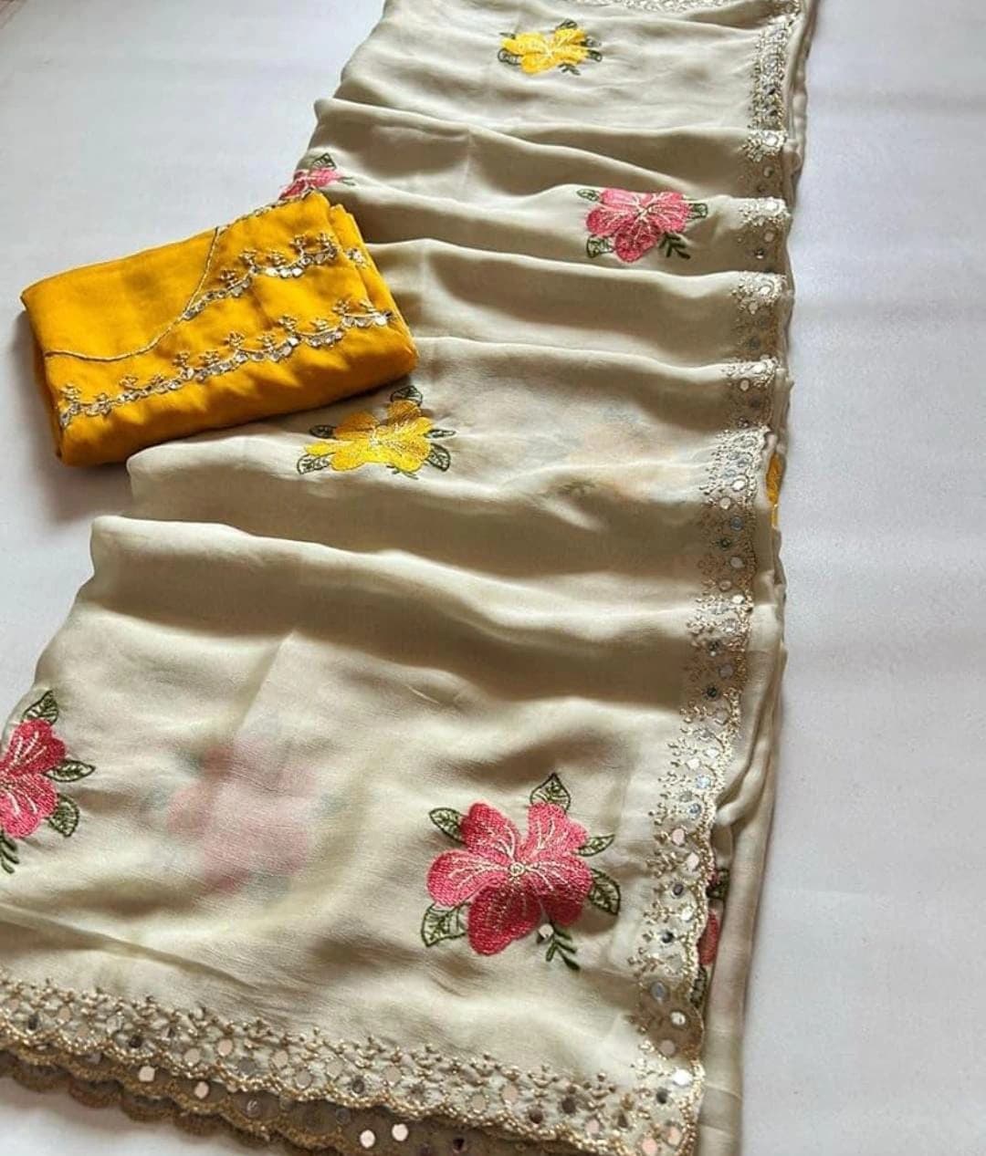 Chiffon Mirror Work Saree 3
