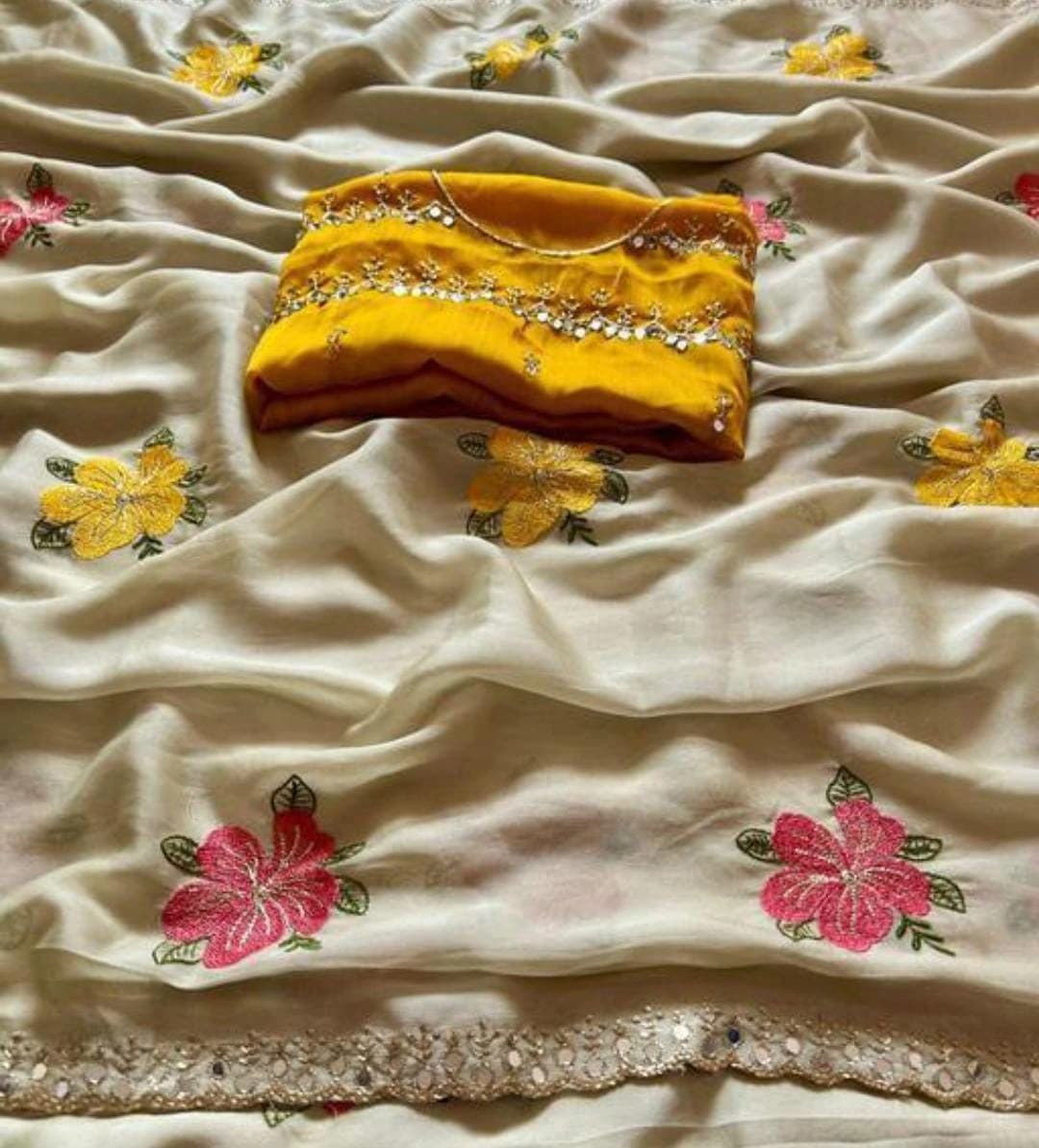 Chiffon Mirror Work Saree 2