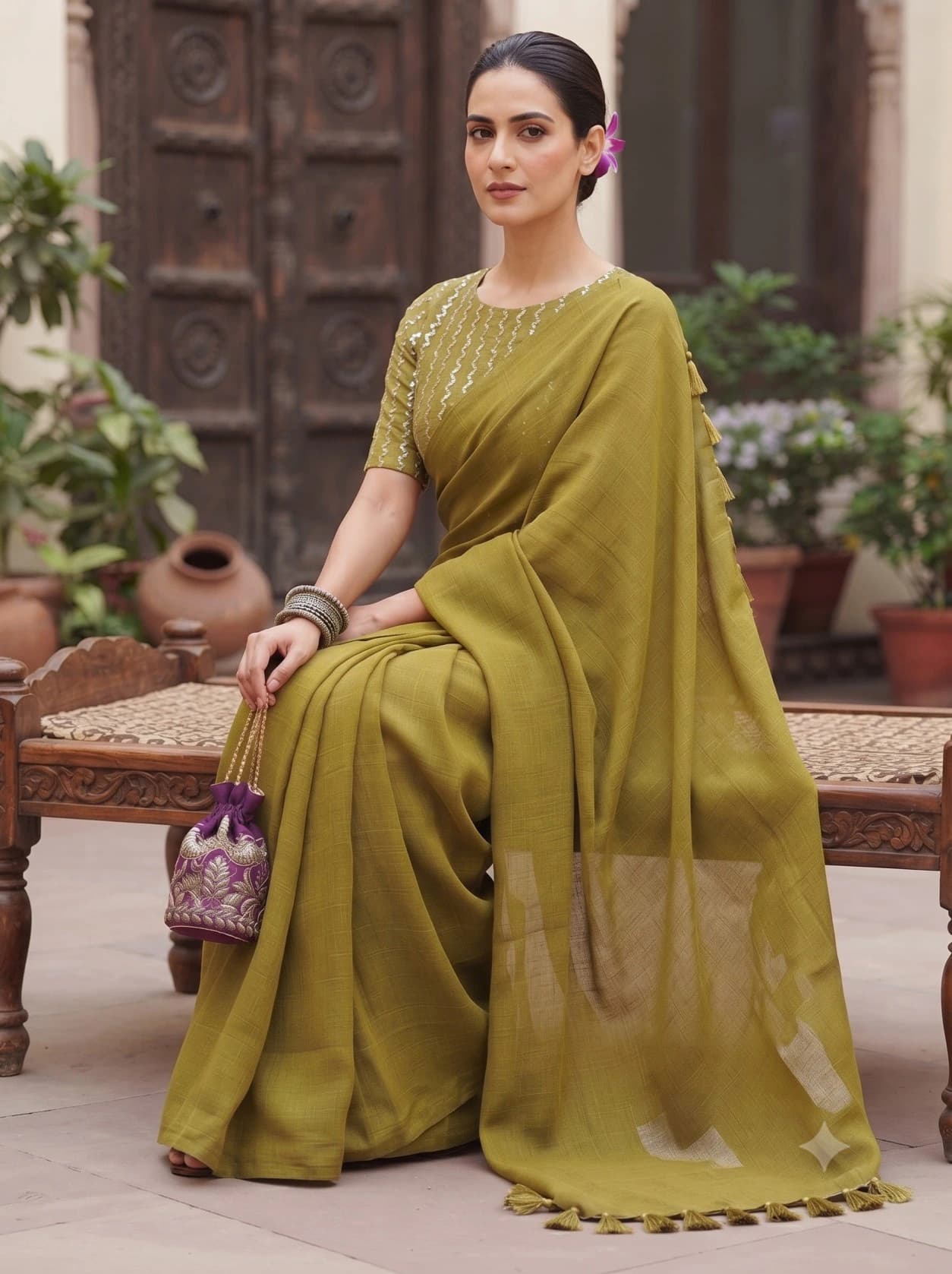 Elegant George Saree with Matching Blouse 4