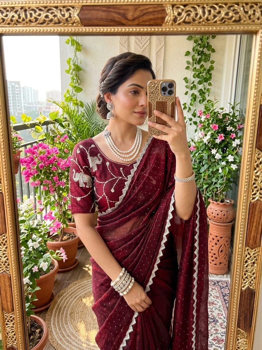 Satin Silk Saree with Blouse 4