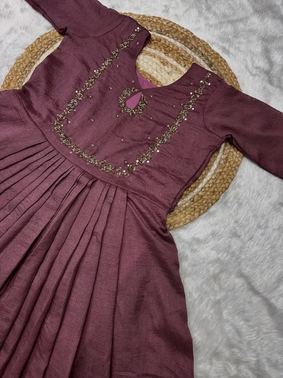 ❤️Vichithra Silk Handwork Gown with dupatta❤️ 2