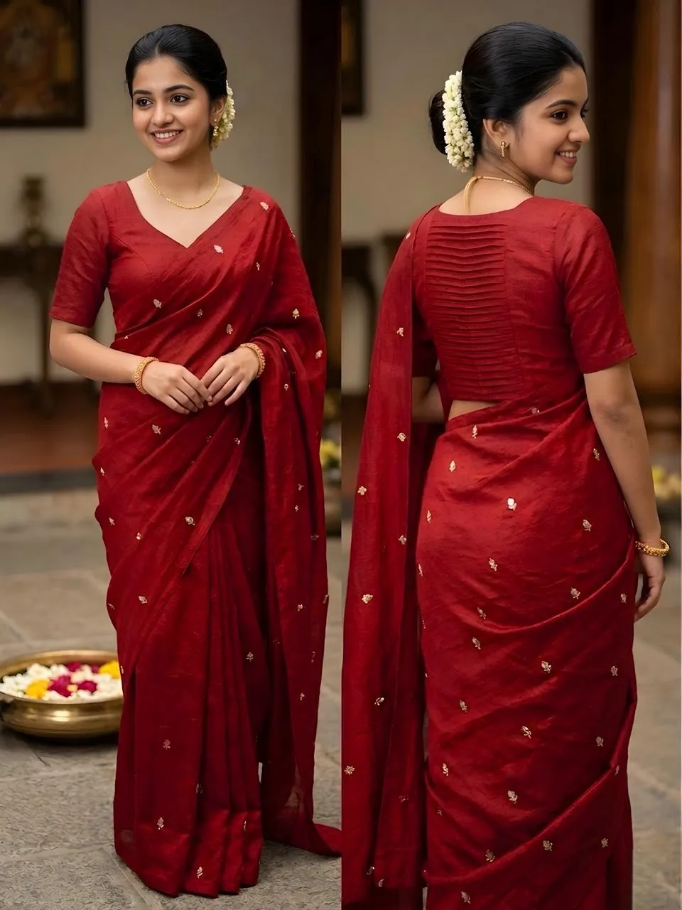 💕💕Fancy crush fabric with handwork Butti Sarees With Blouse Piece💕💕 2