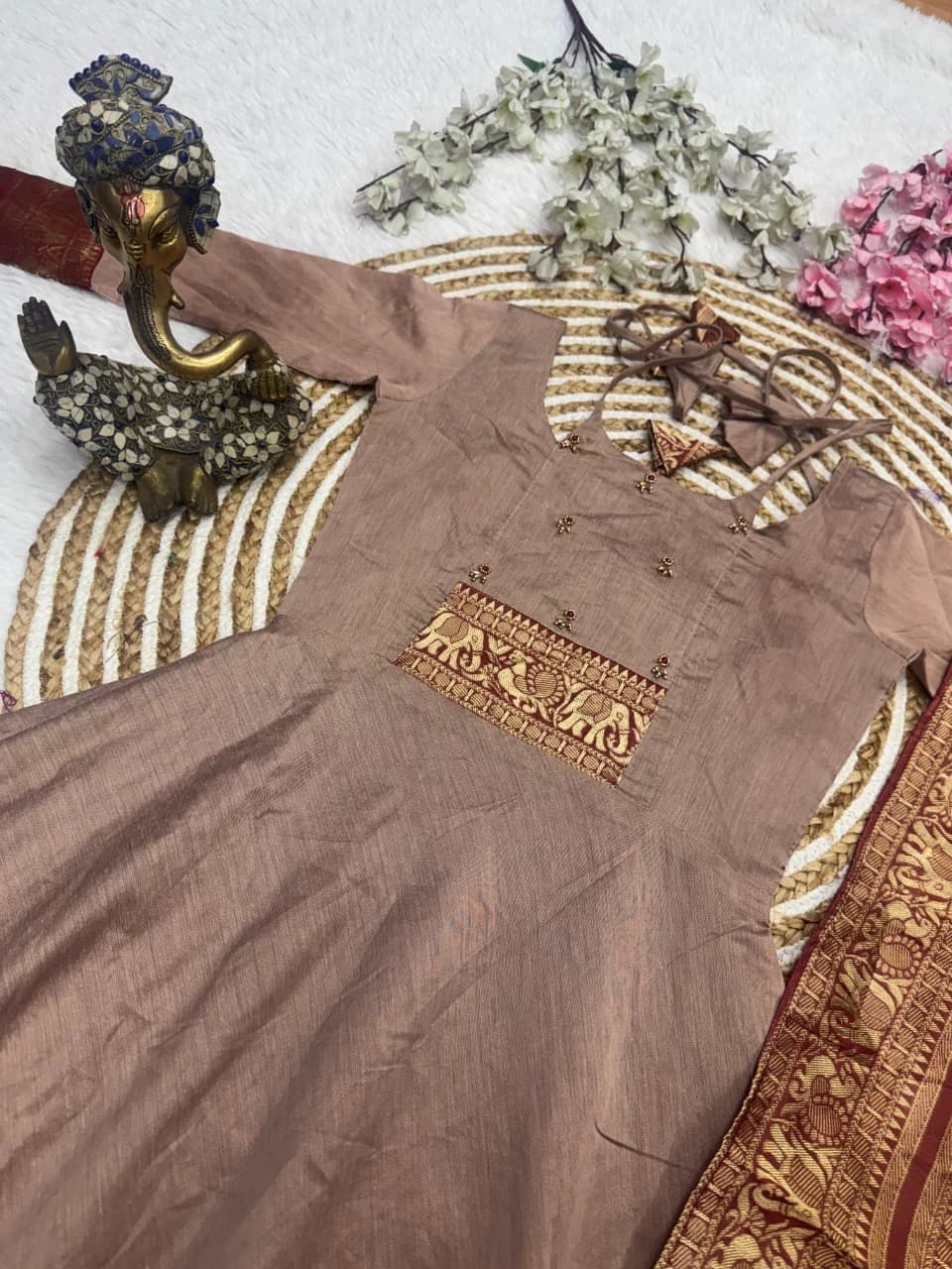 Traditional Silk Cotton Anarkali with Dupatta 3