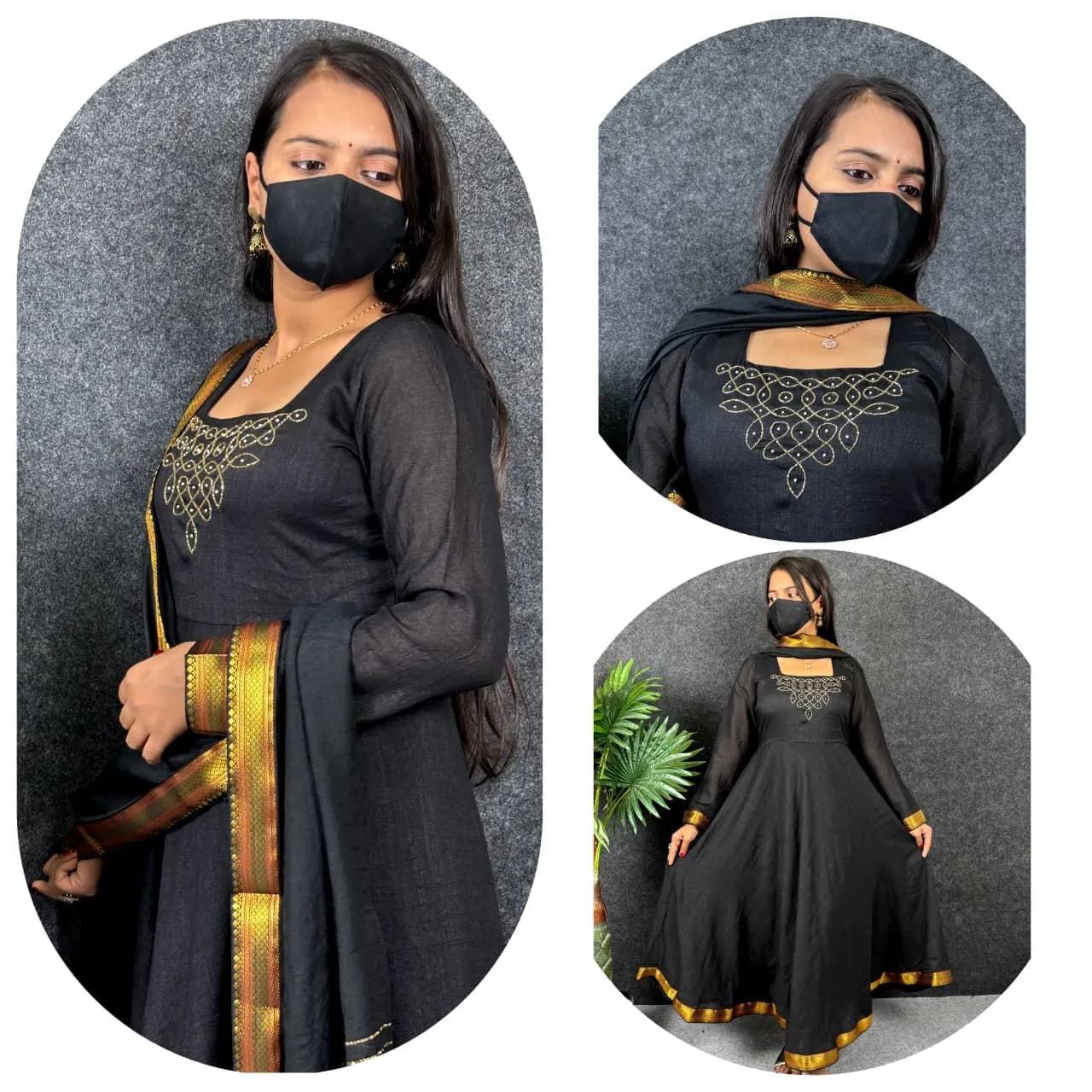 🖤🖤Kadhalar dhinam roja outfit recreation black hand work Gown with duppata🖤🖤 3
