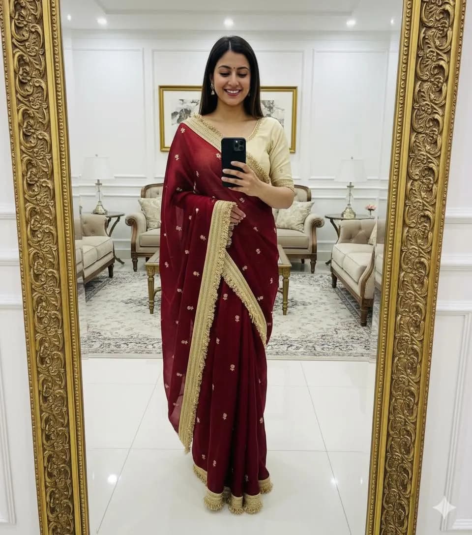 🤩💗Insta Viral Space Silk Saree Multi Sequence Full Worked With Contrast Blouse💗🤩