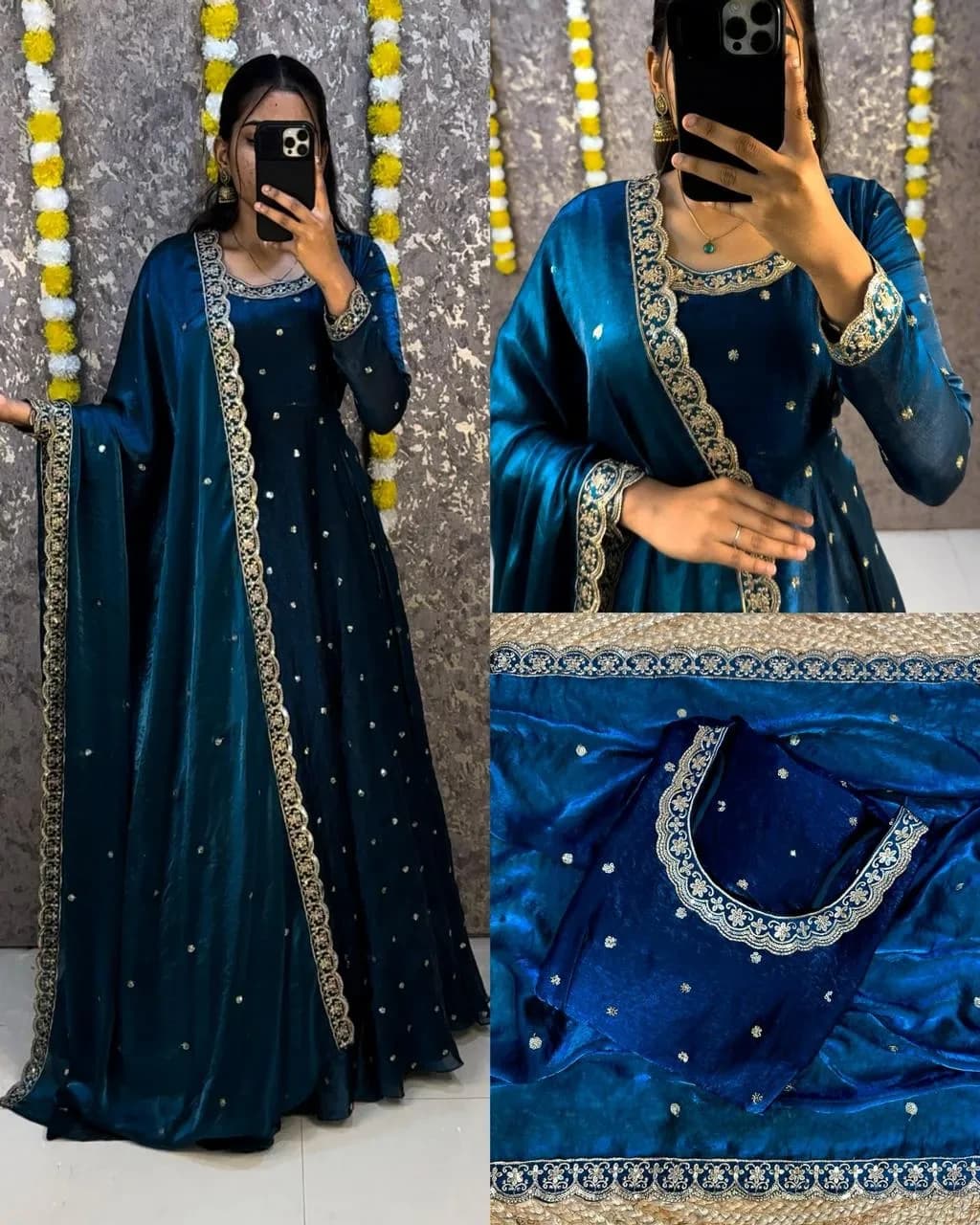 ❤️❤️Trending Space Silk Rich sequence embroidery Gown With Dupatta 💜💜 2