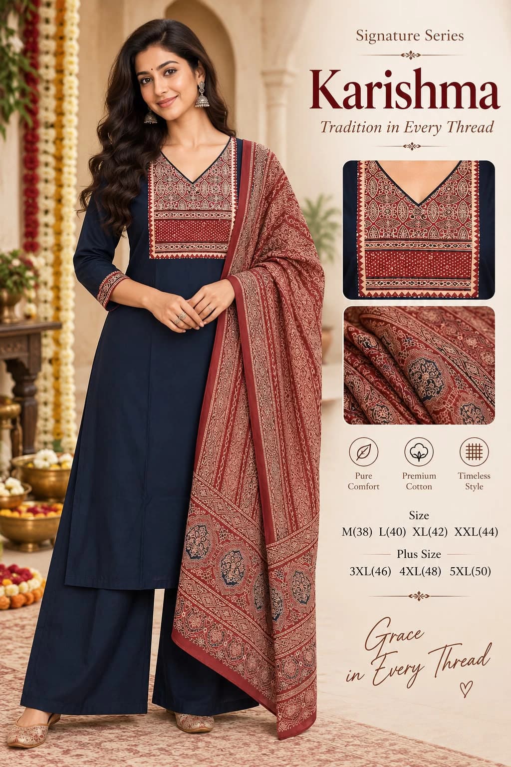 Cotton Ajrakh Print Kurta Set 2