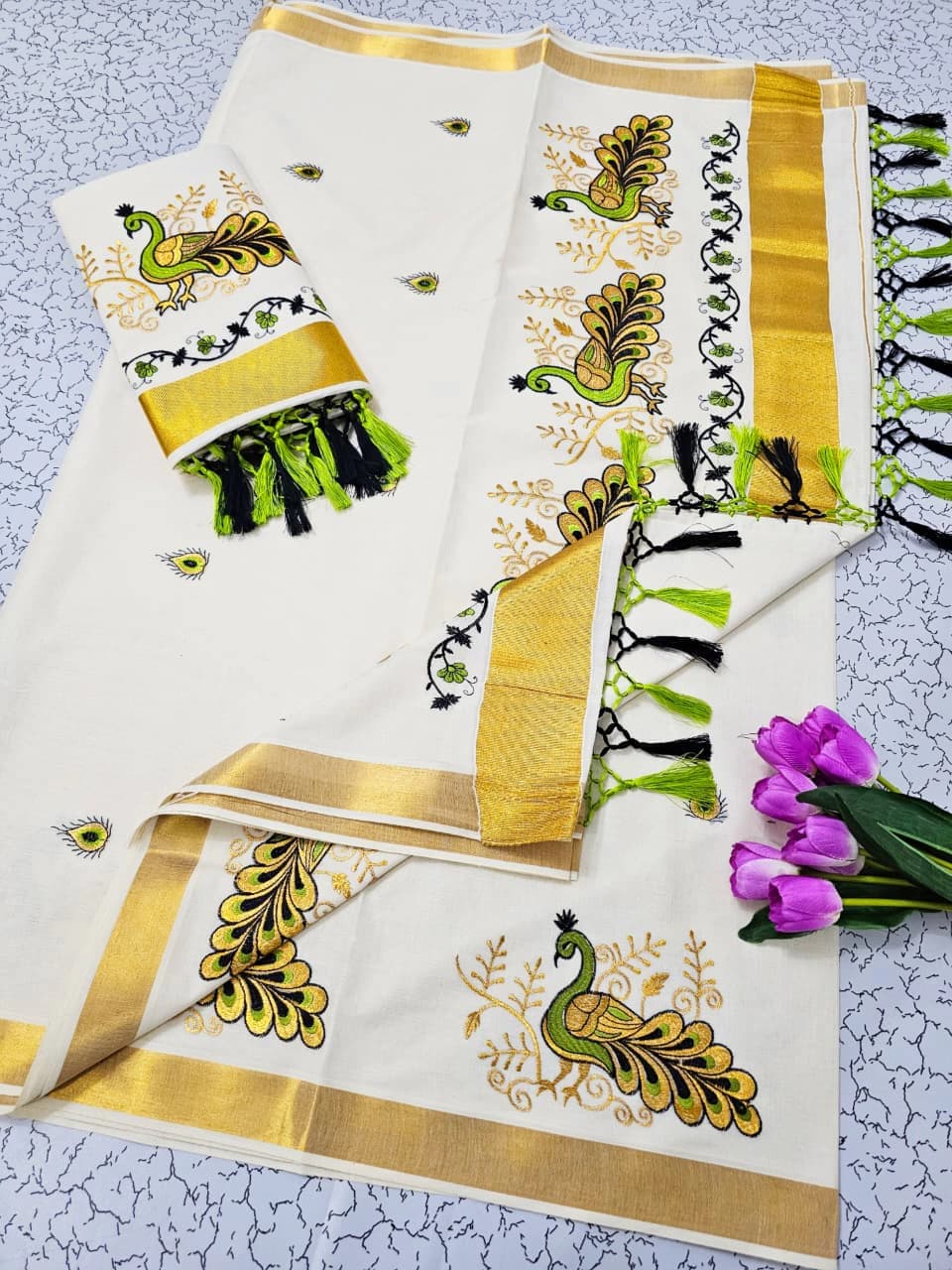Cotton Embroidered Saree with Blouse