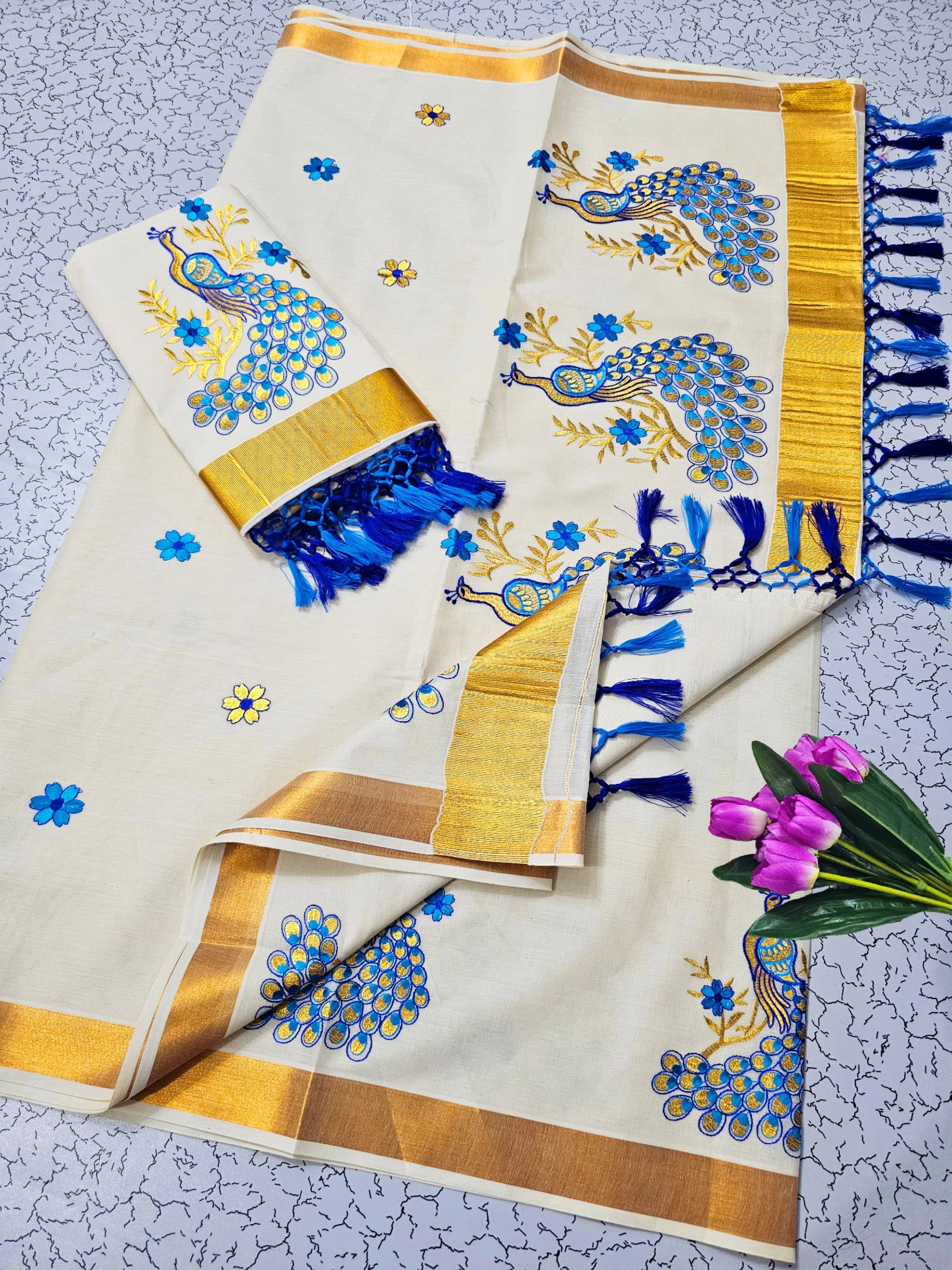 Cotton Embroidered Saree with Blouse