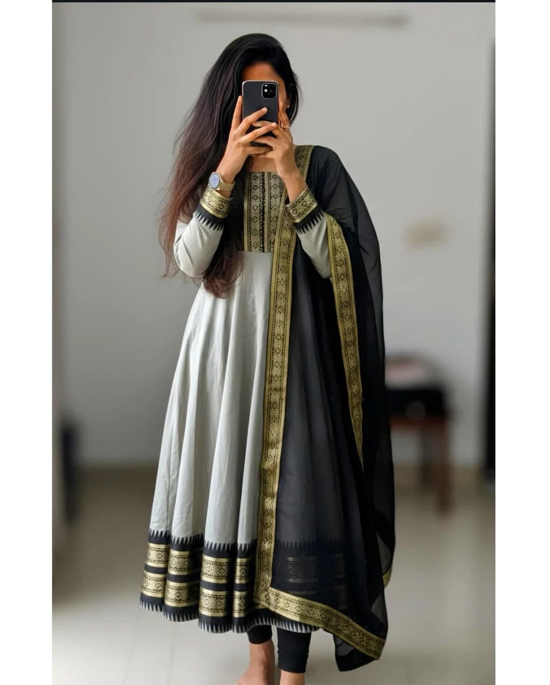 Pure Silk cotton Anarkali with dupatta