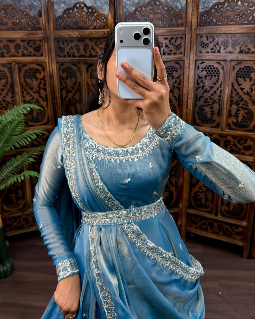 Premium South Silk Gown with Dupatta 3