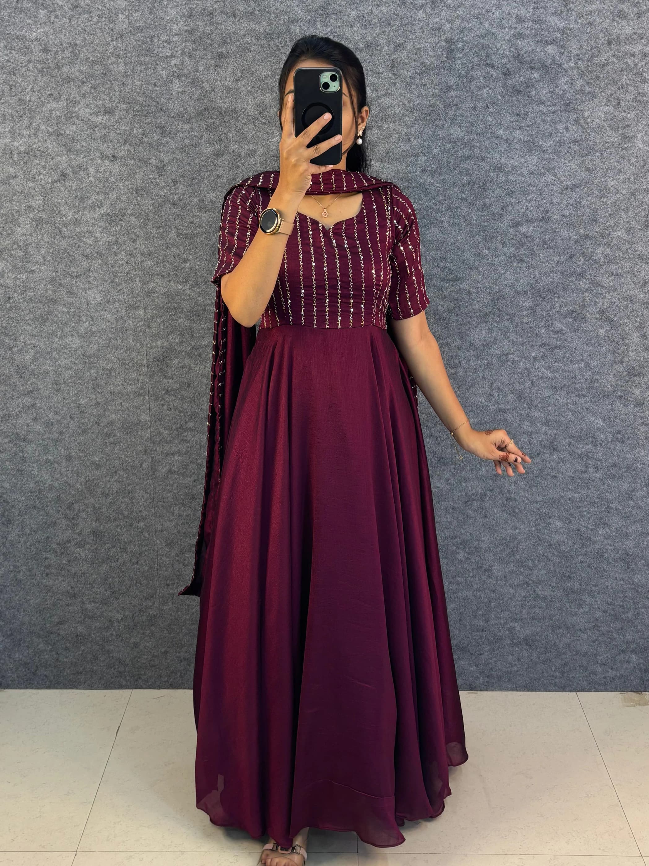 Vichitra Silk Party Gown Set 5