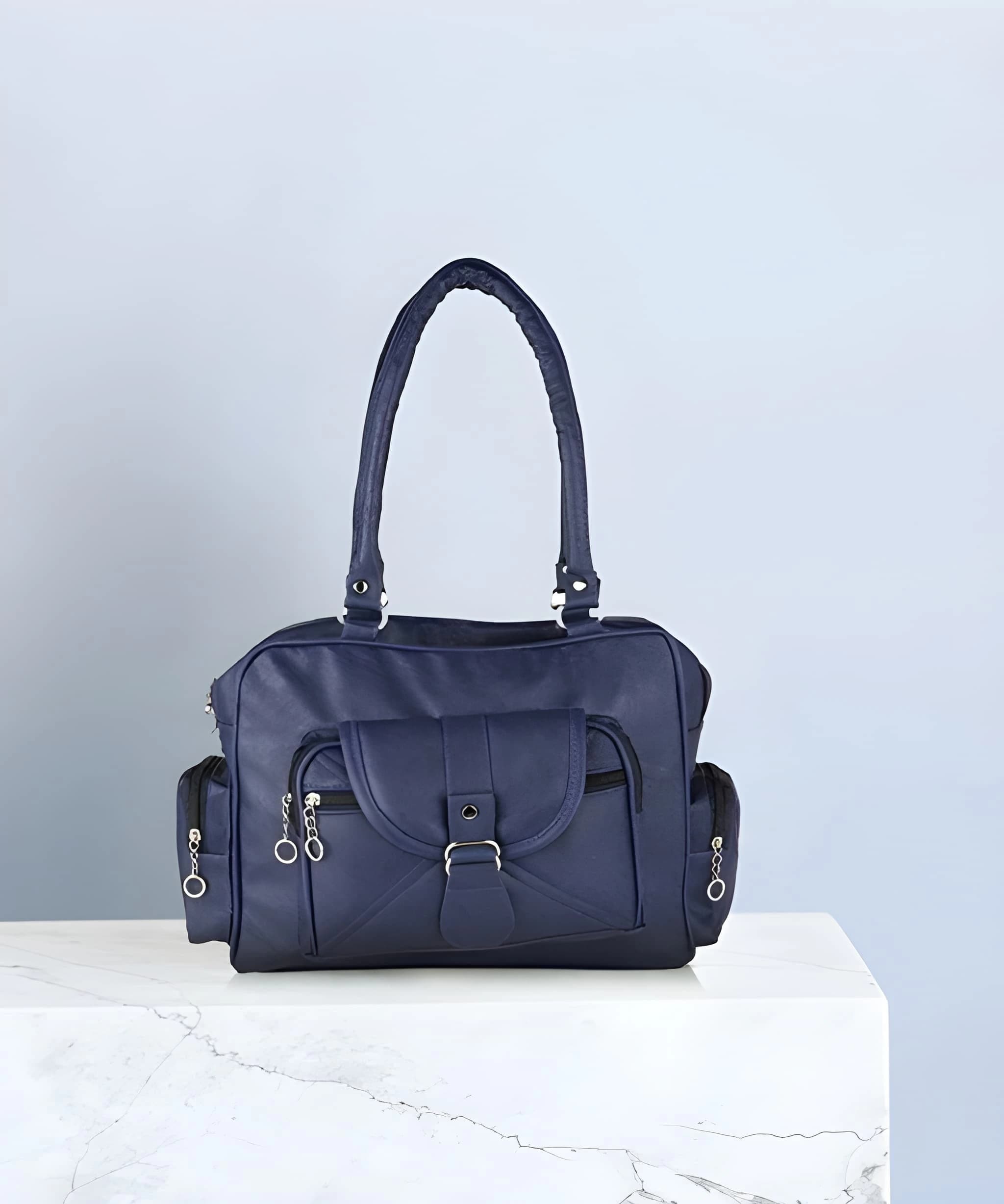 Women's Handbag with Golden Accessories & Fur Charm | Perfect for Work, Shopping & Parties 4
