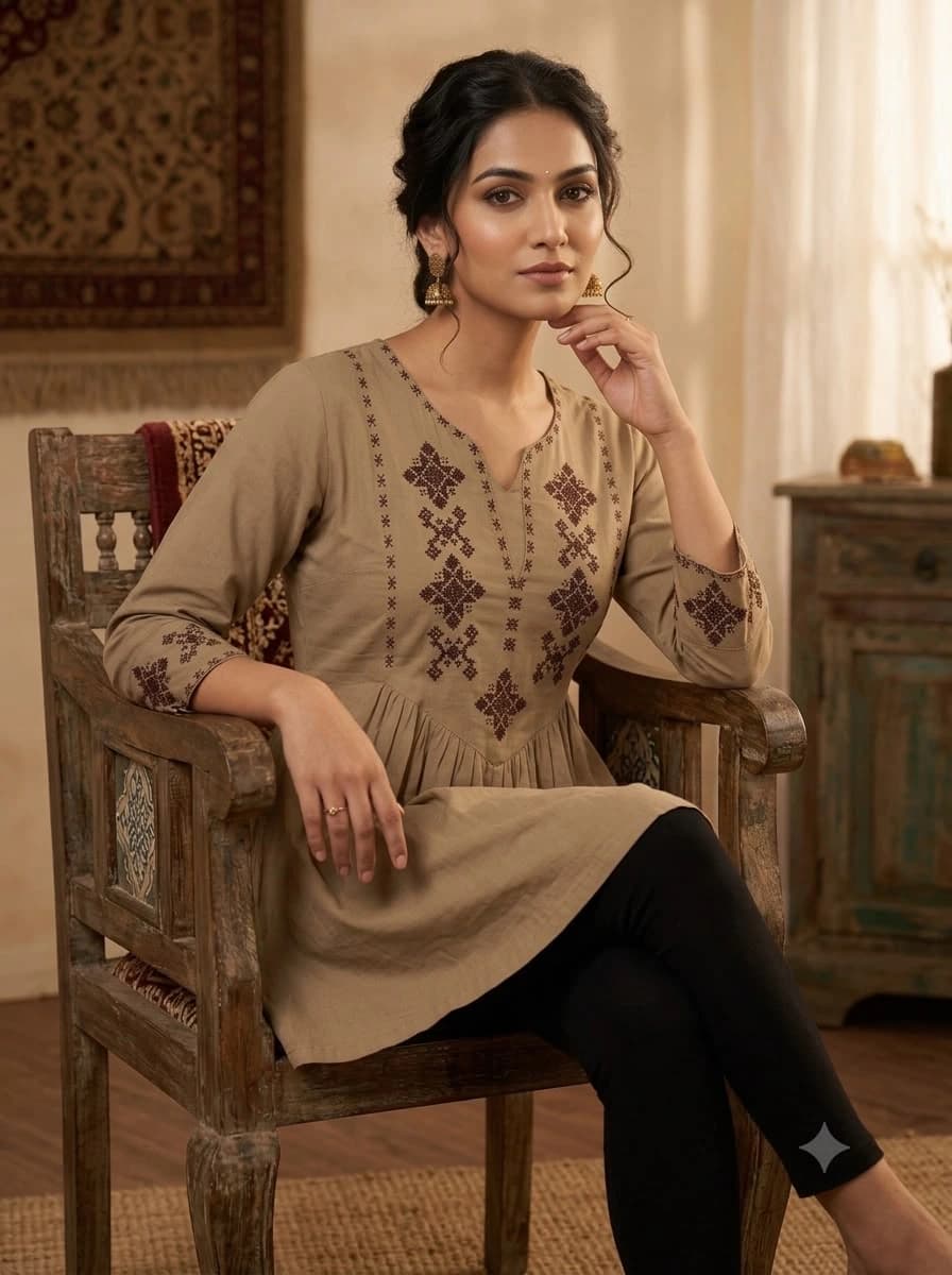 Designer Rayon Tunic with Cross-stitch Embroidery 4