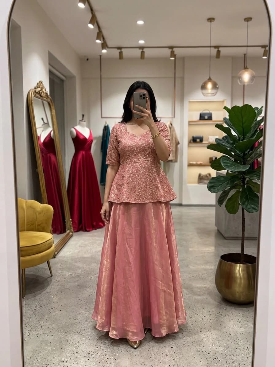 Space Silk Peplum Lehenga Set