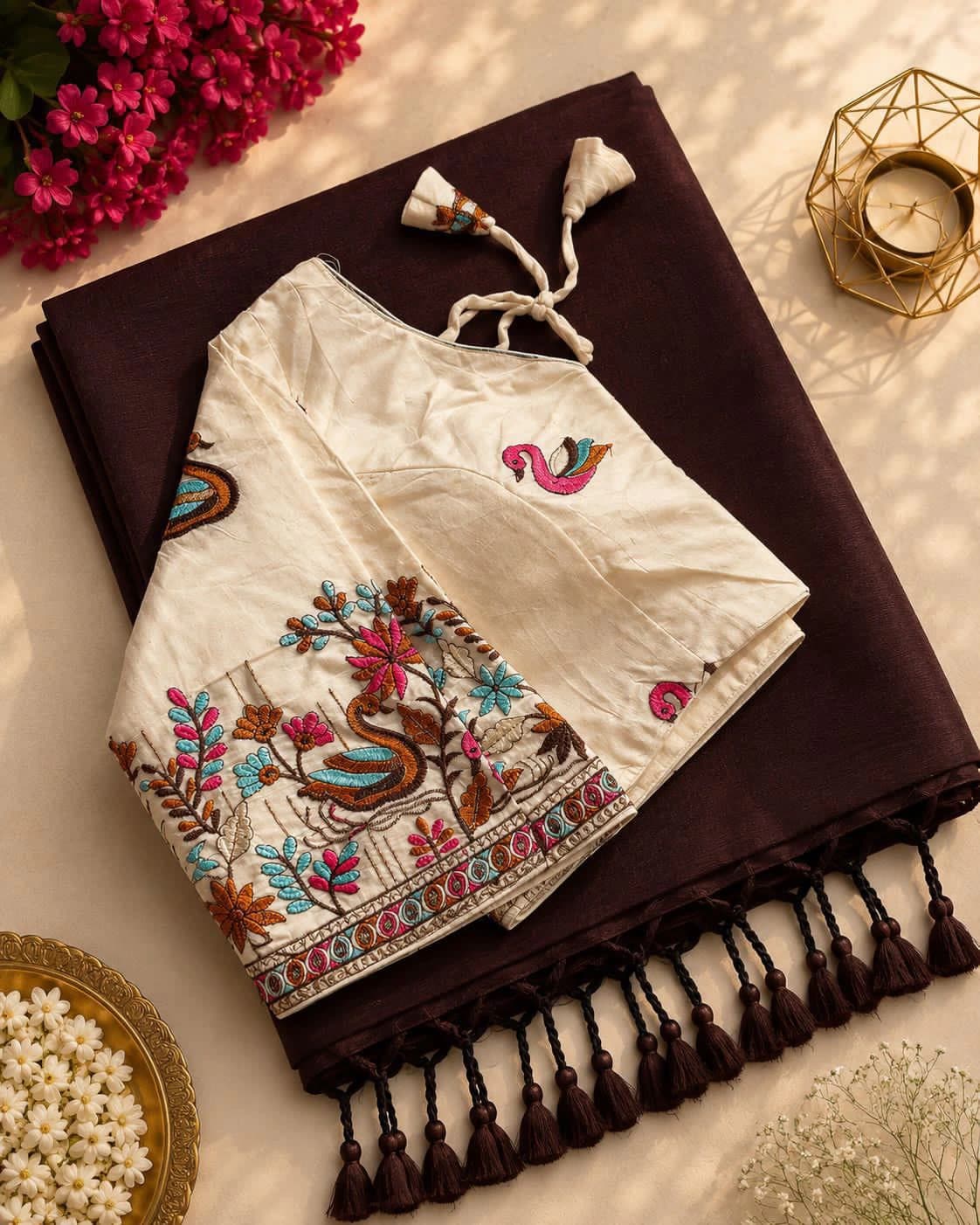 Khadi Cotton Saree with Embroidered Blouse 2