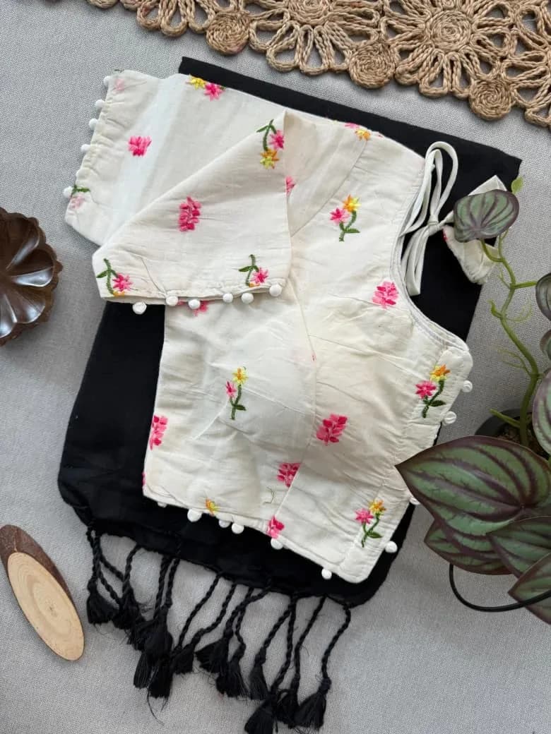 ❤️❤️Insta Most Viral Khadi Cotton Sarees with Stitched Embroidery Blouse❤️❤️