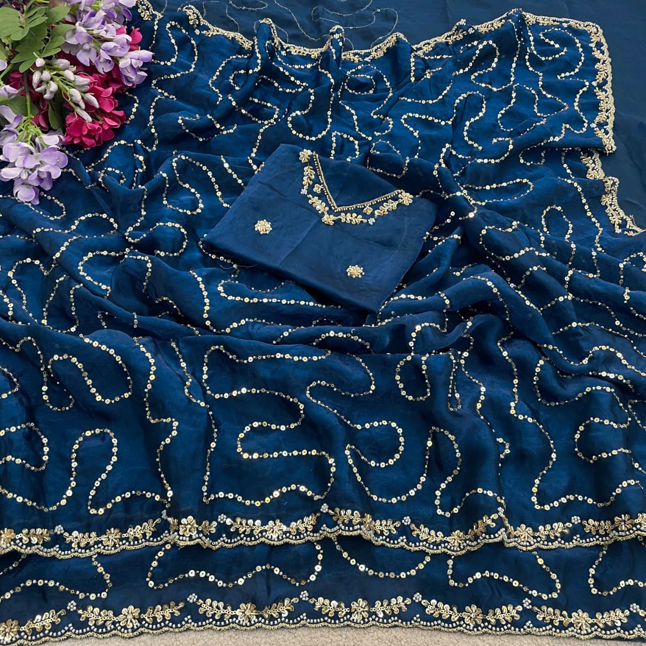 Satin Embellished Saree with Blouse 2