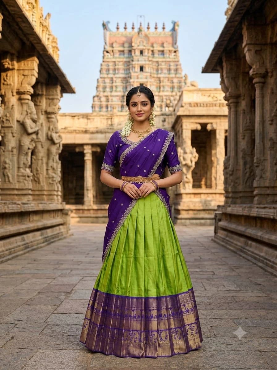 Designer Kanjiveram Silk Lehenga with Maggam Work Blouse 4