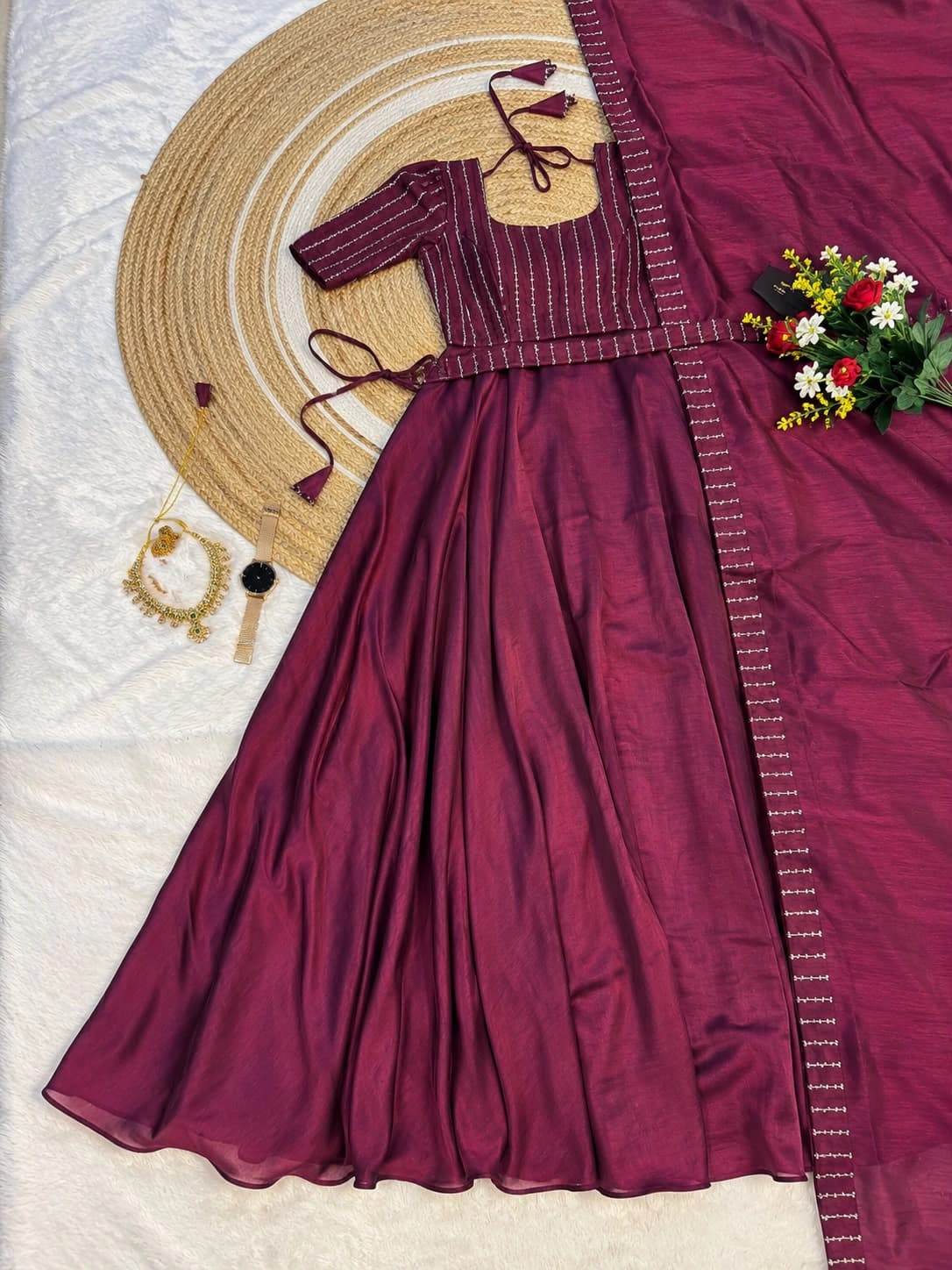Vichitra Silk Party Gown Set 4