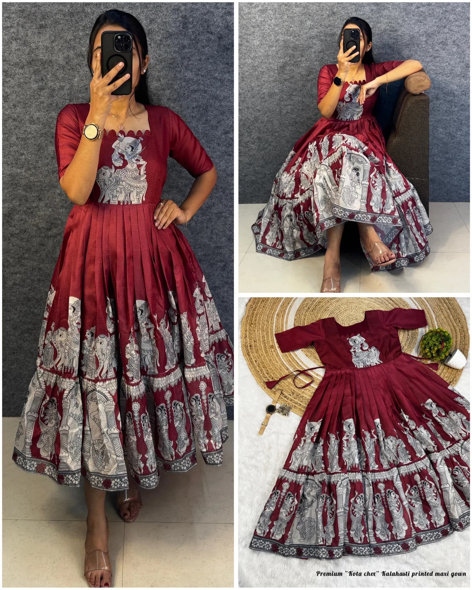 👸👸Trending Kalamkari khalahasti Pure Cotton Printed kota Maxi Gown👑👑