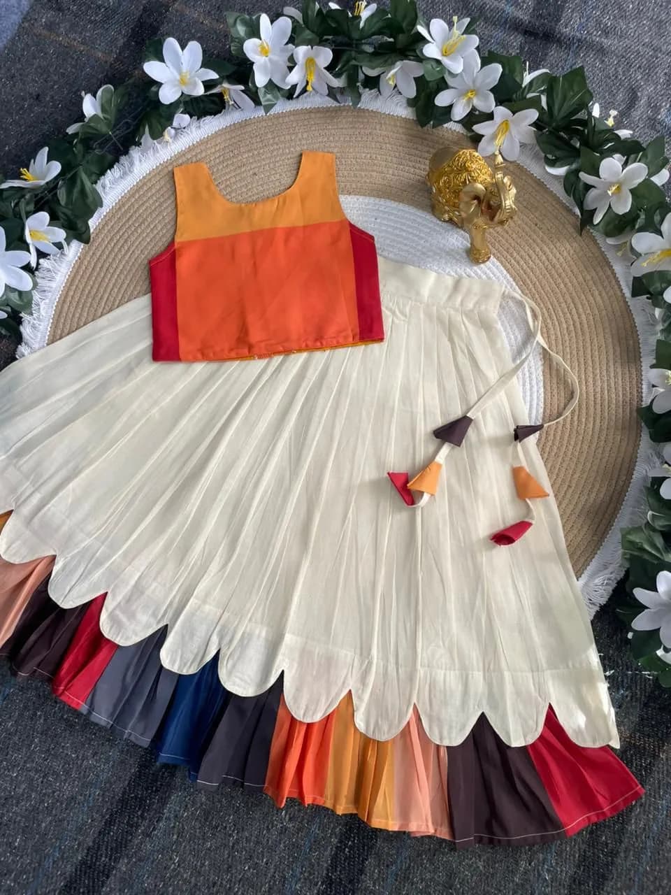 🧡💛Pure Cotton Kanakambaram Petal Set Lehenga Choli💛🧡 4