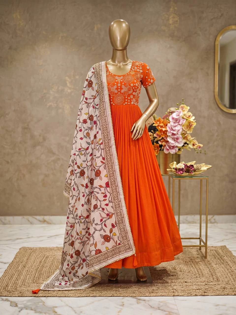 Top Trending Festival Collection. Beautiful Maggam Work Gown With Kalamkari Dupatta. A touch of glam 2