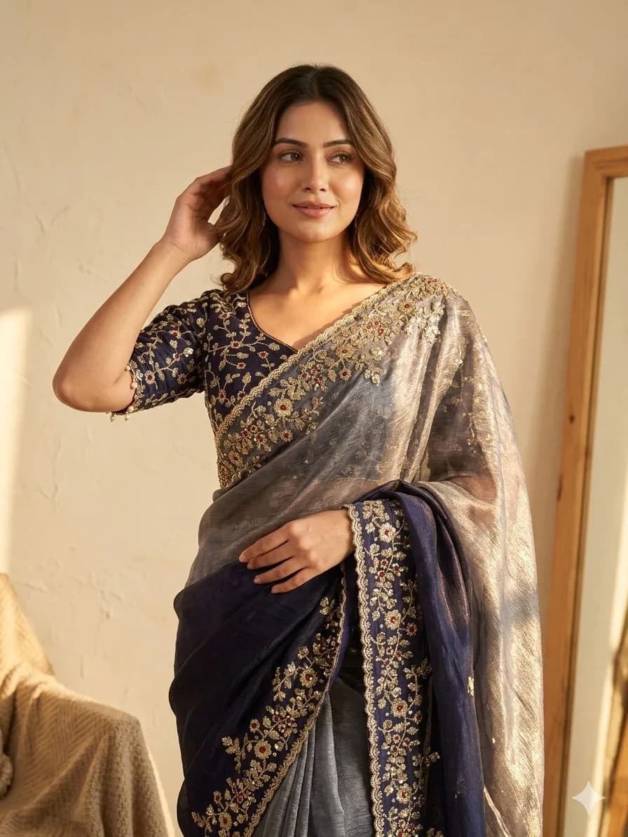 🌸🌸Beautiful Soft Fendy Sequence Embroidery Work Sarees🌸🌸 3
