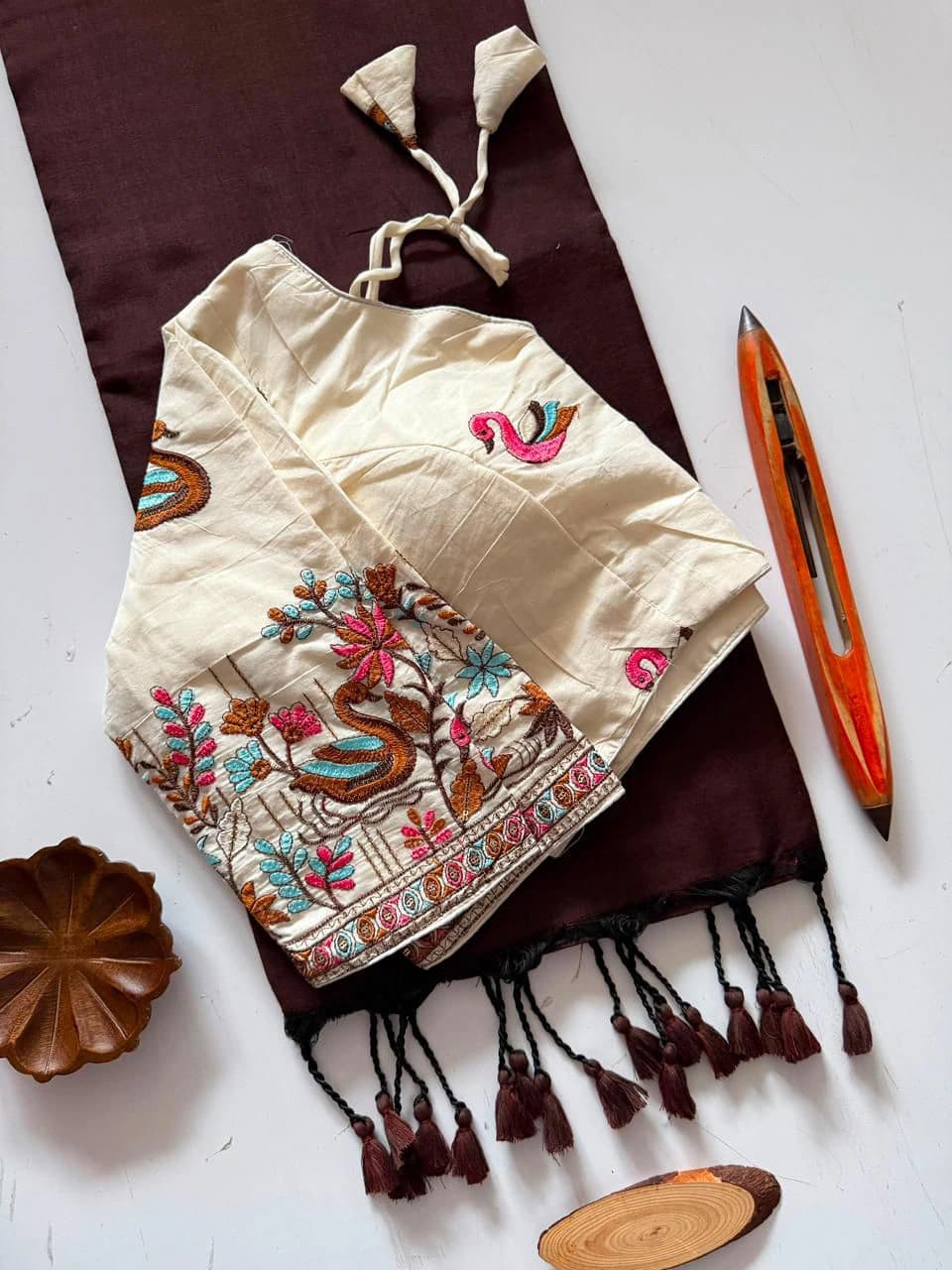 Khadi Cotton Saree with Embroidered Blouse