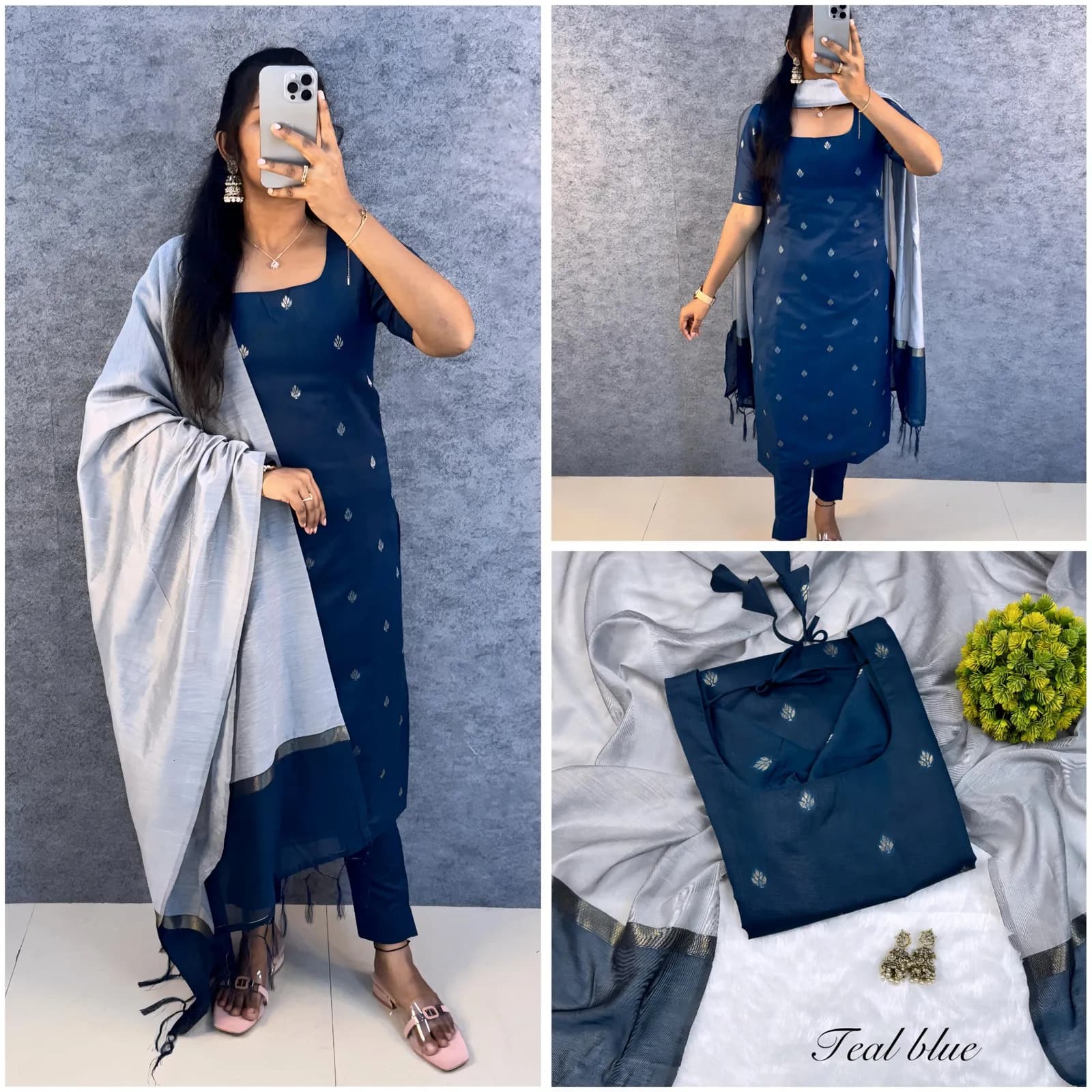 🌸🌸Premium Silk Cotton Kurti Set With Attractive Zari Buttas & Contrast Dupatta🌸🌸 2
