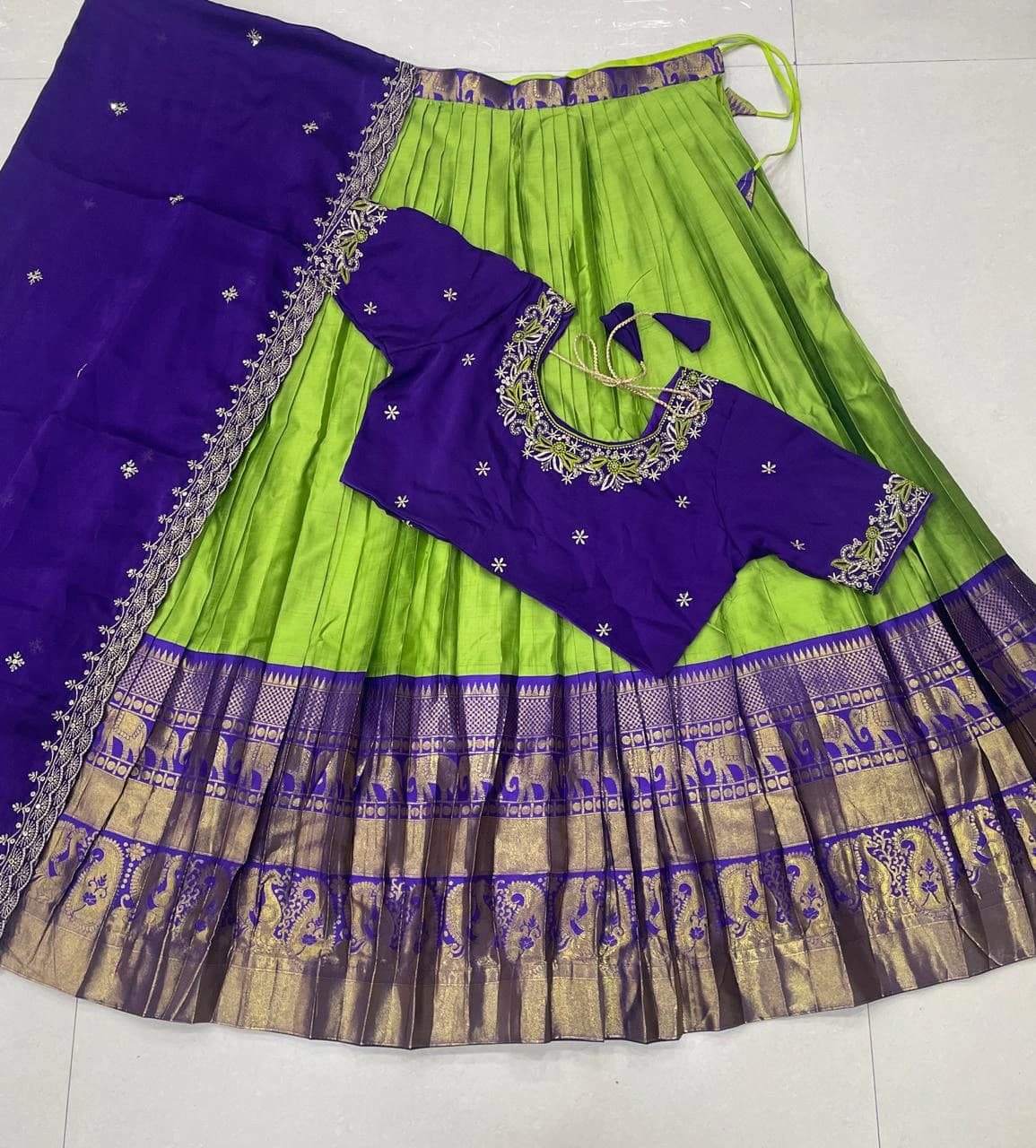 Designer Kanjiveram Silk Lehenga with Maggam Work Blouse 6