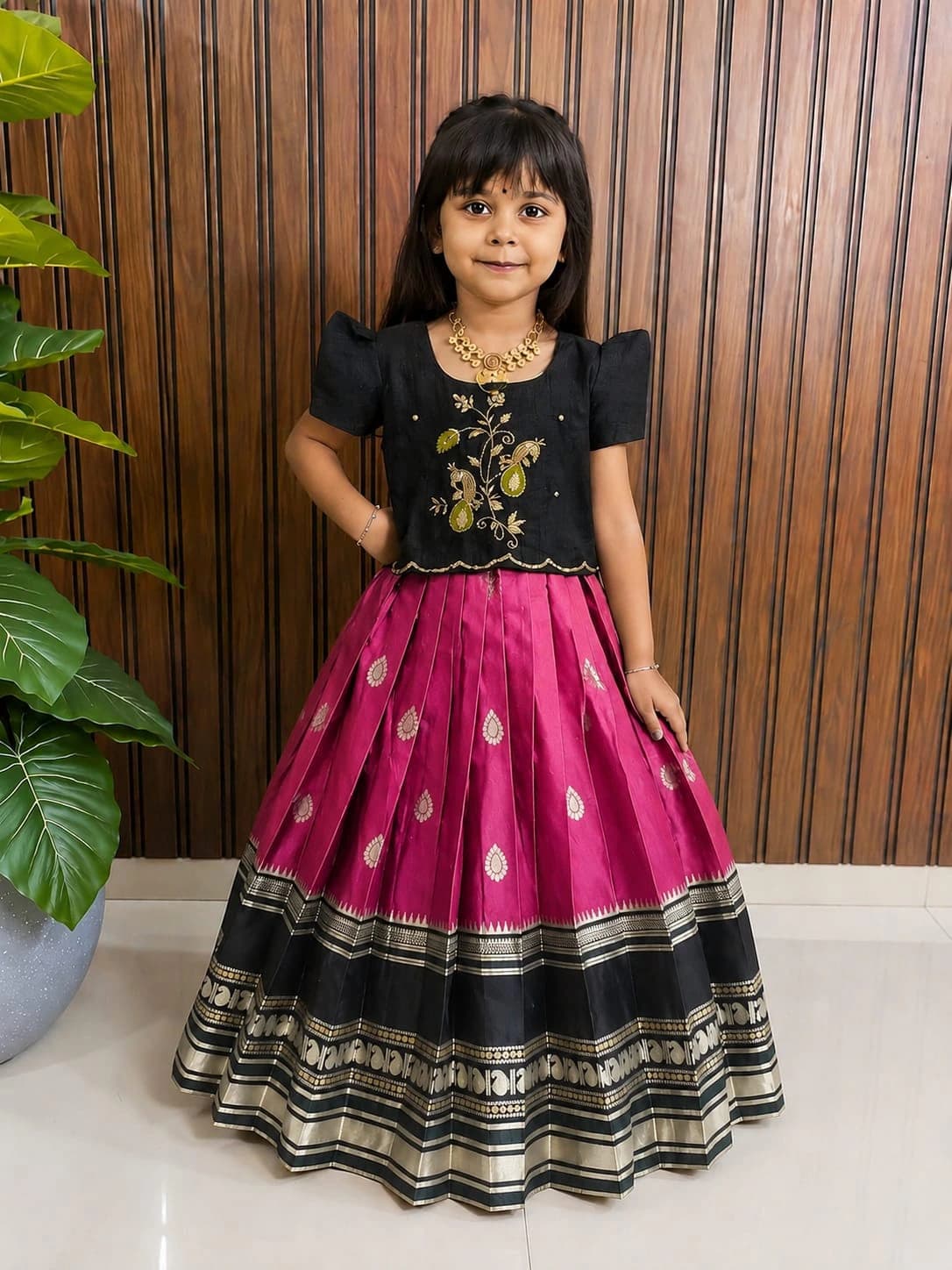 Silk Zari Woven Kids Lehenga