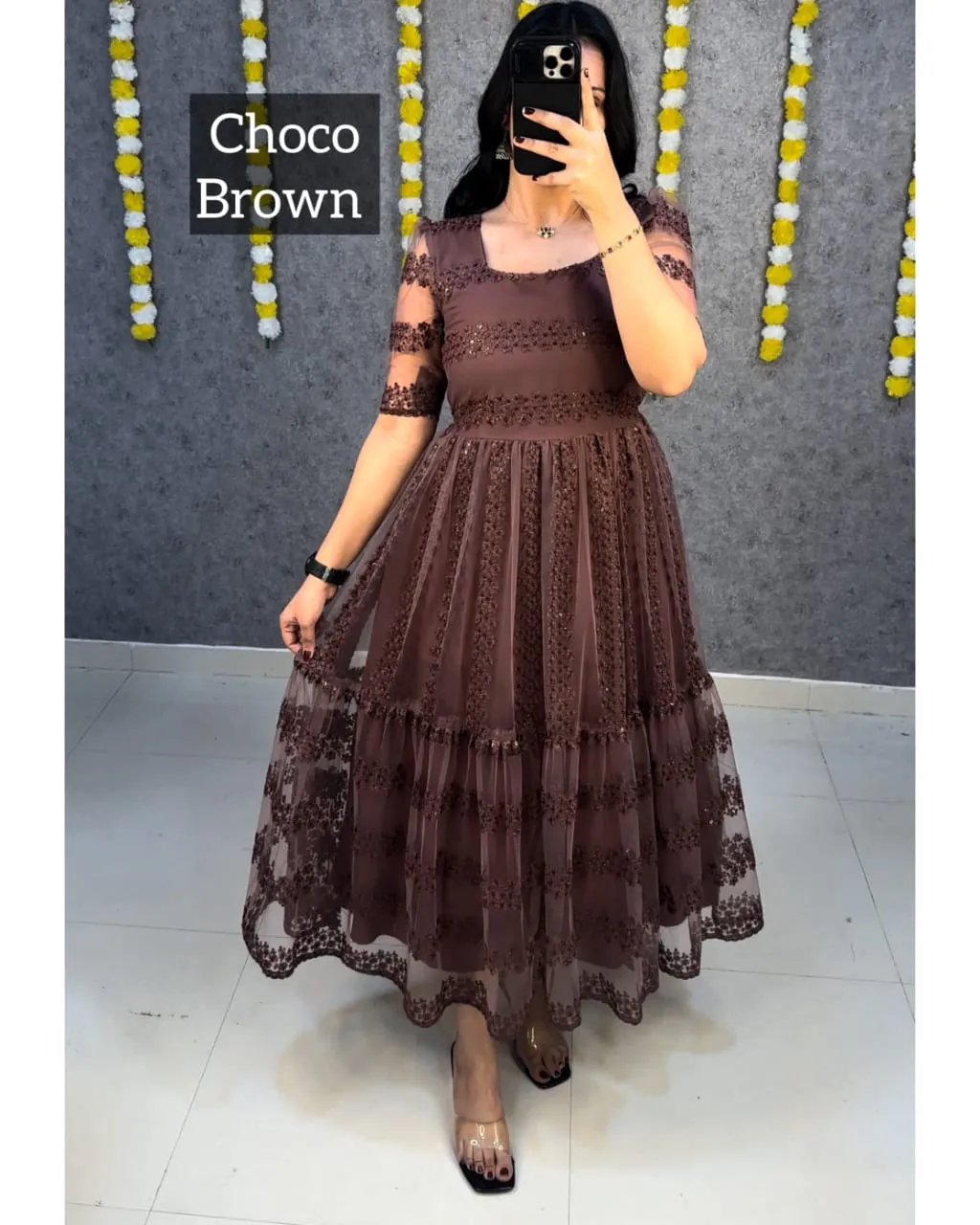 😍Beautiful Elegant Flower Embroidery Sequence Work Frocks😍