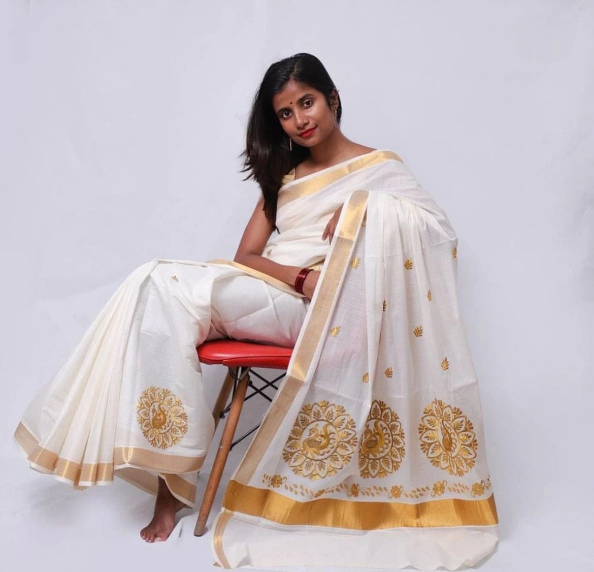 Cotton Embroidered Saree with Blouse