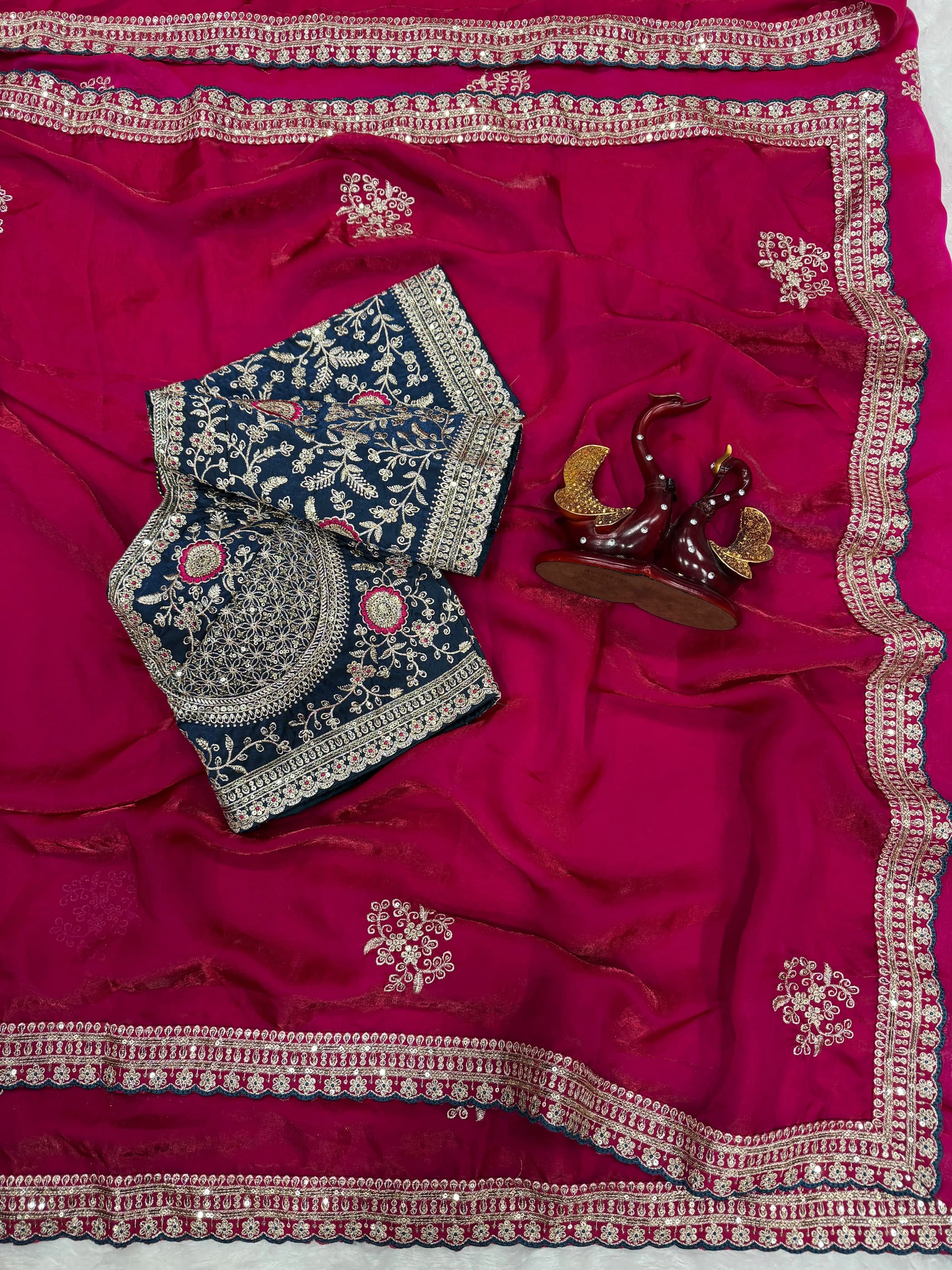 Satin Embroidered Saree with Blouse 5