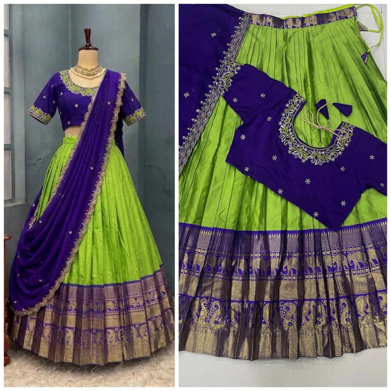 Designer Kanjiveram Silk Lehenga with Maggam Work Blouse 5