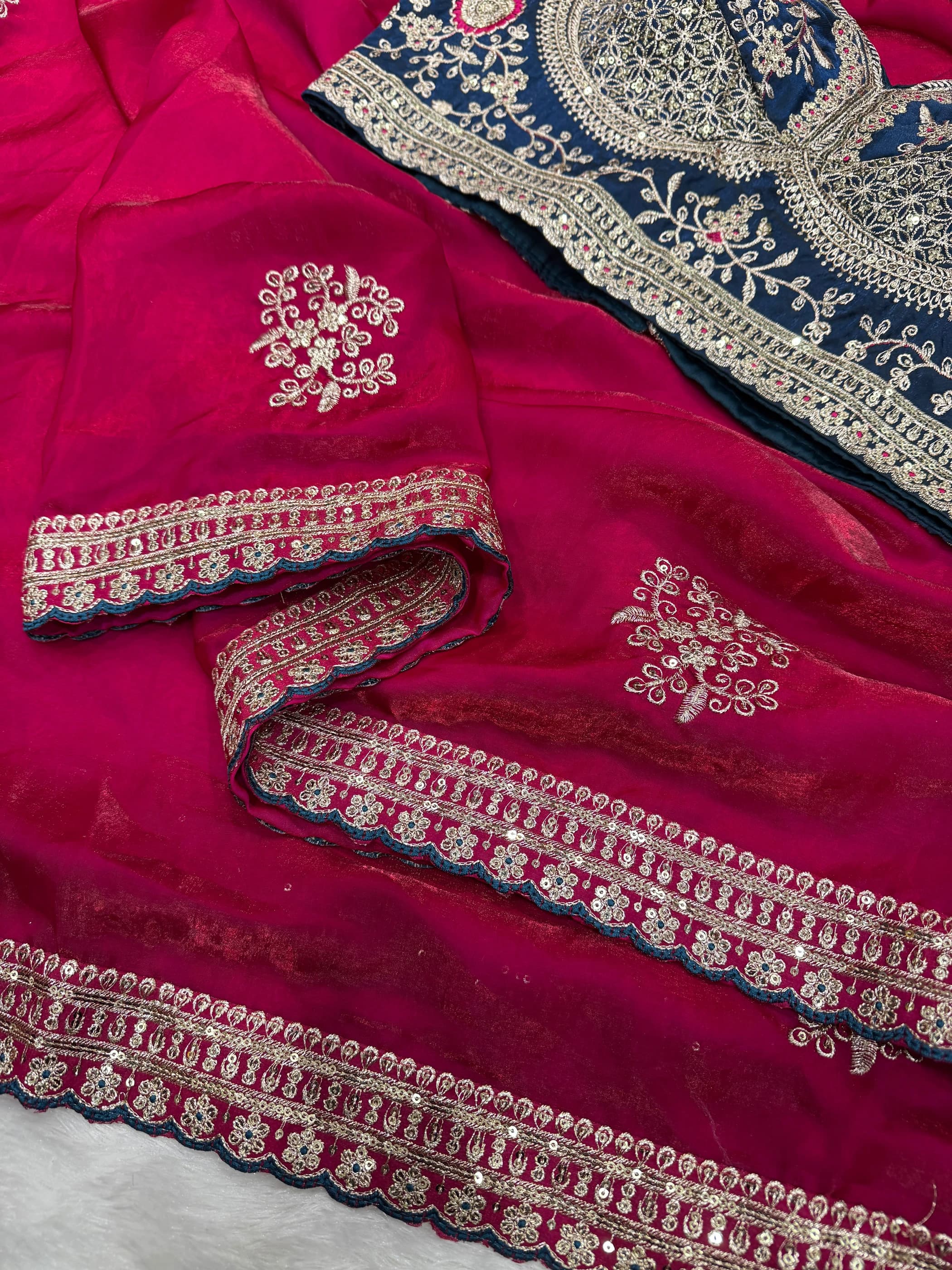 Satin Embroidered Saree with Blouse 3