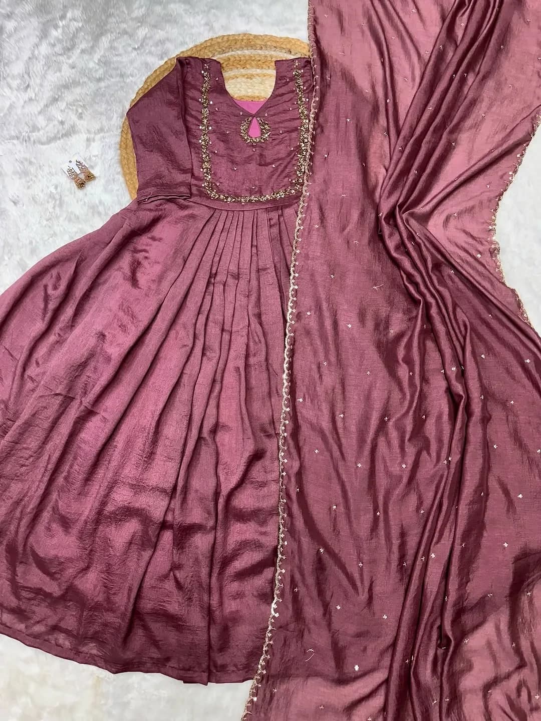 ❤️Vichithra Silk Handwork Gown with dupatta❤️