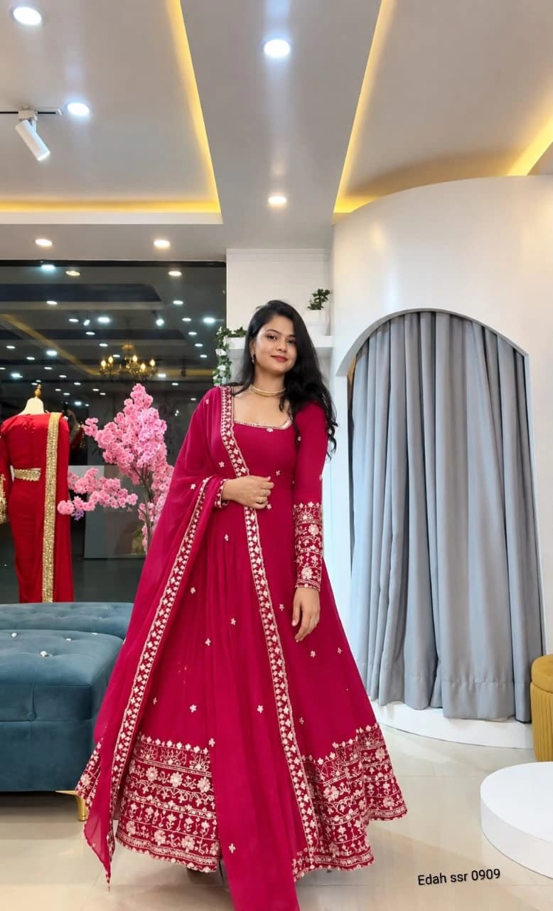 Crunchy Silk Embroidered Gown Set 6