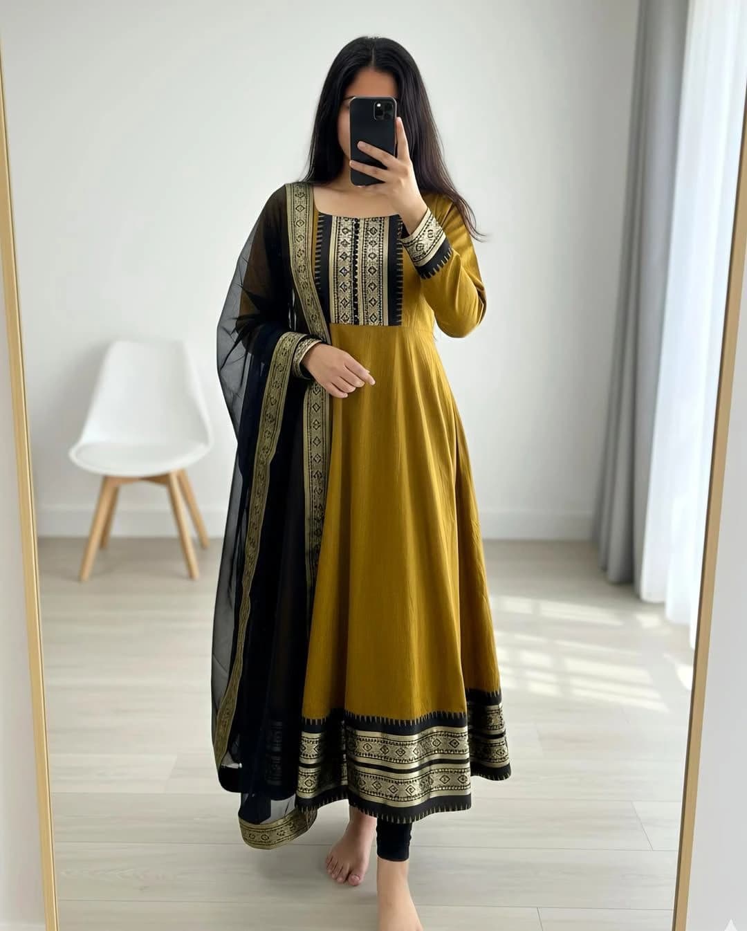 Pure Silk cotton Anarkali with dupatta