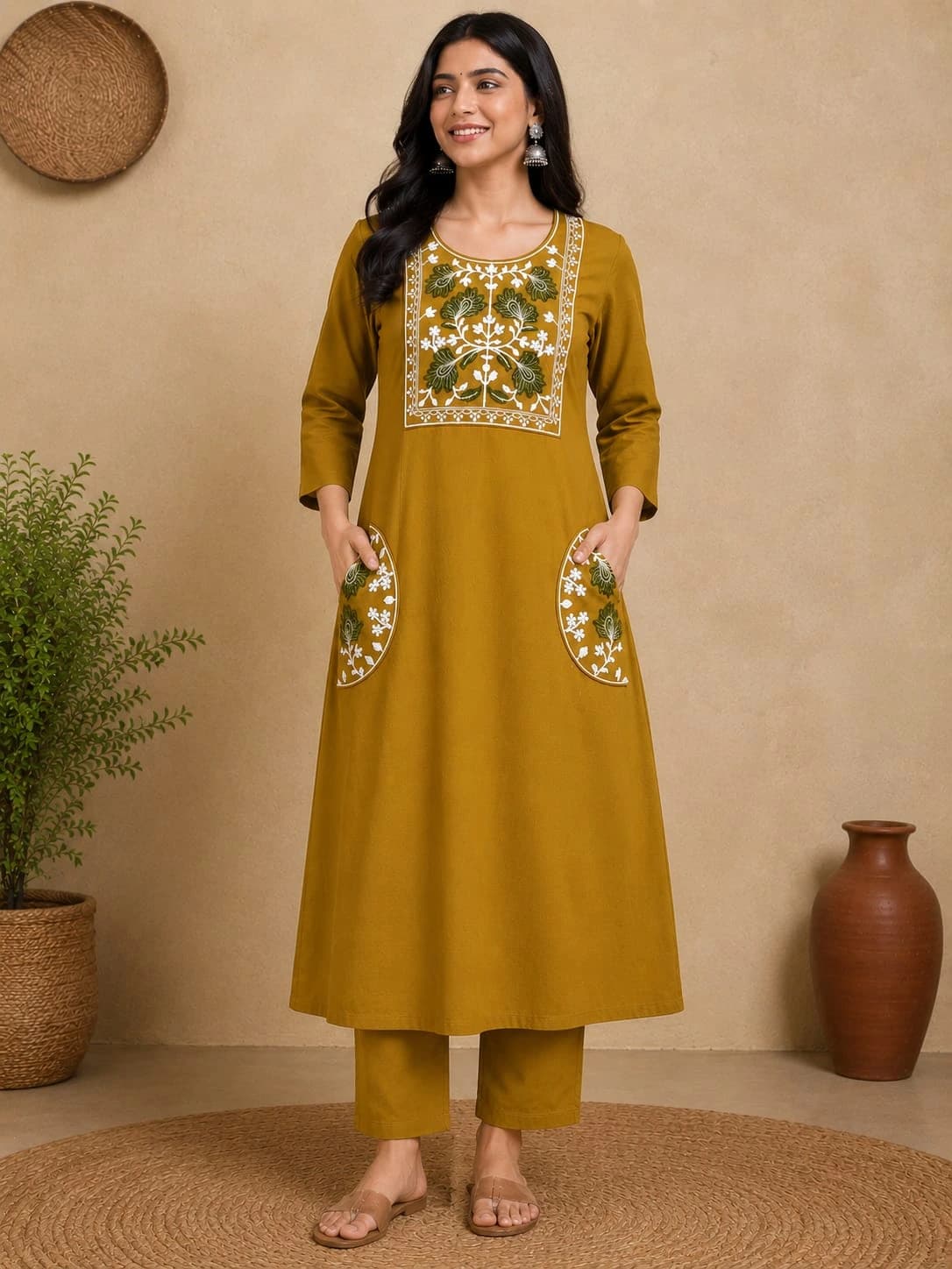 Women's Cotton A-Line Kurti Set