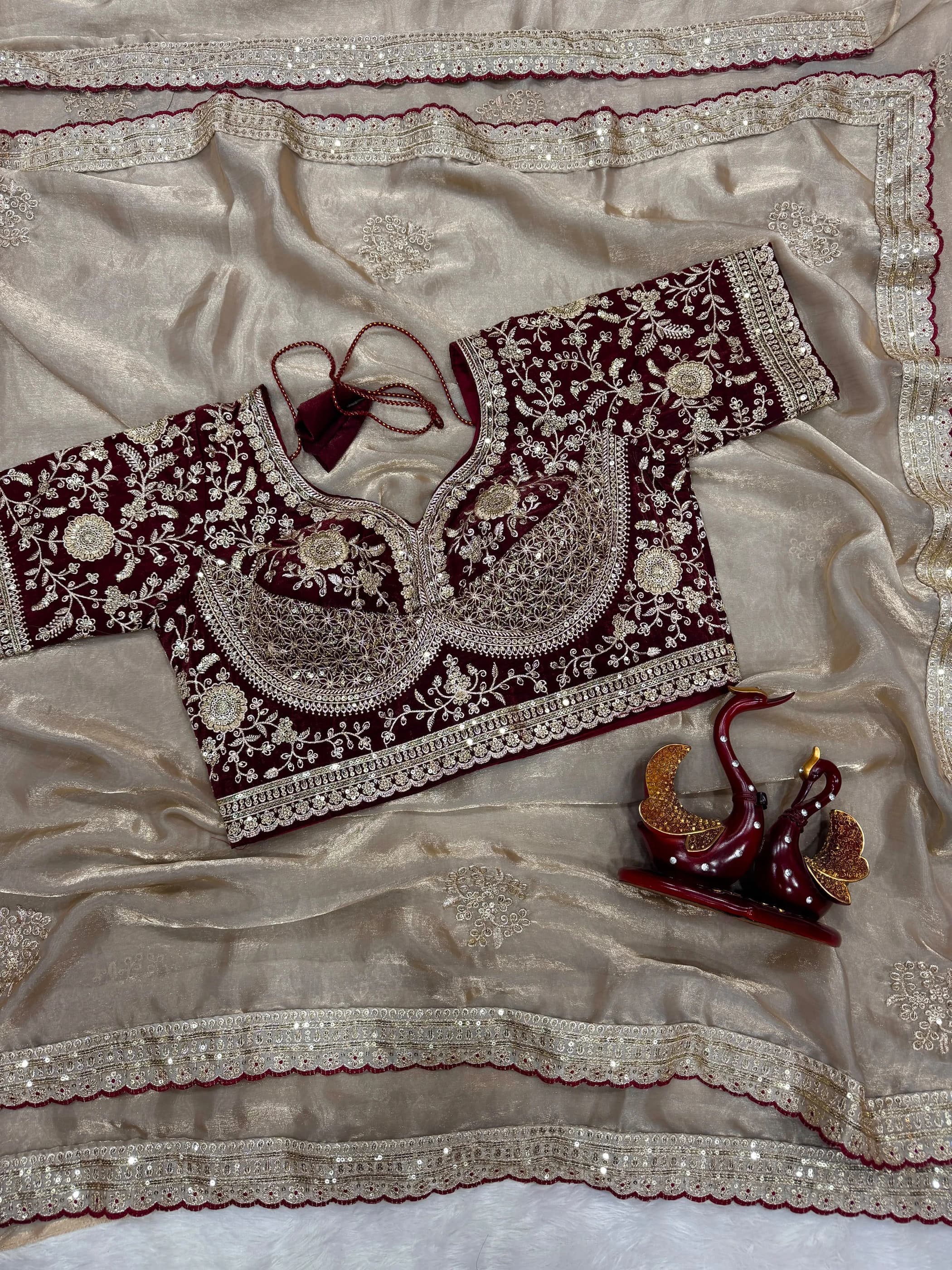 Satin Embroidered Saree with Blouse