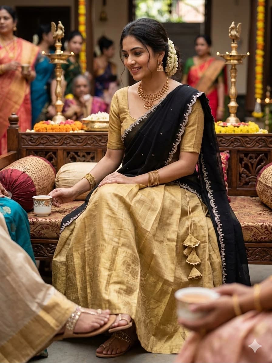 Golden Kanchipuram Half Saree 2