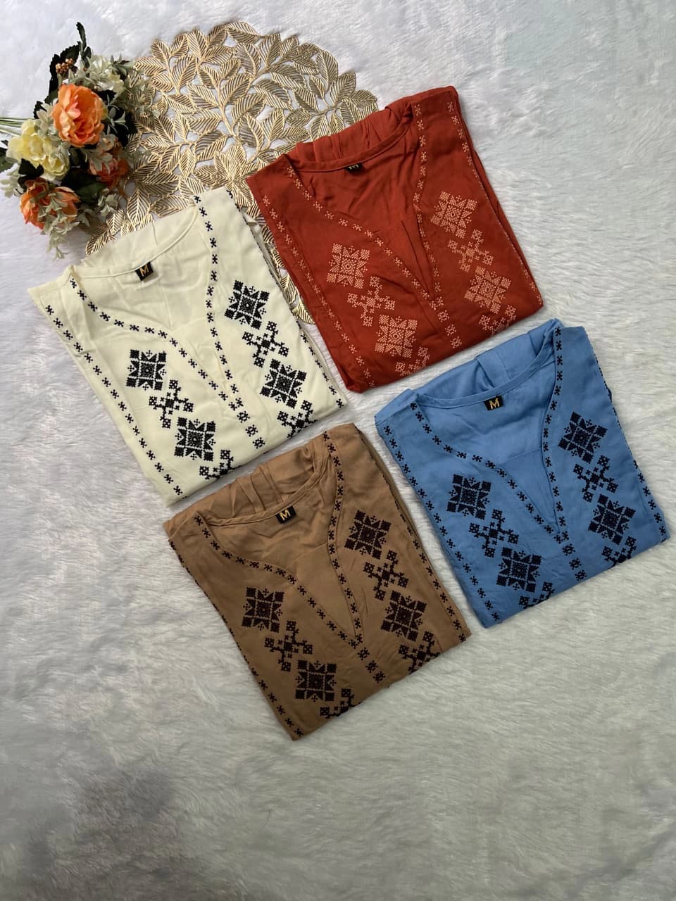 Designer Rayon Tunic with Cross-stitch Embroidery 6