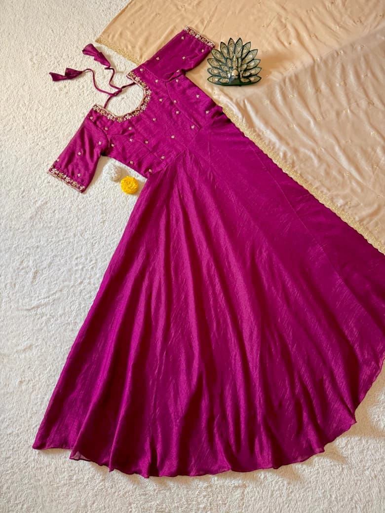 Vichitra Silk Gown with Dupatta 2