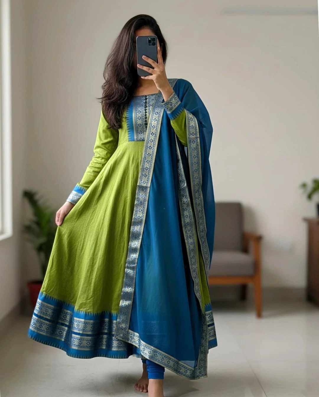 Pure Silk cotton Anarkali with dupatta