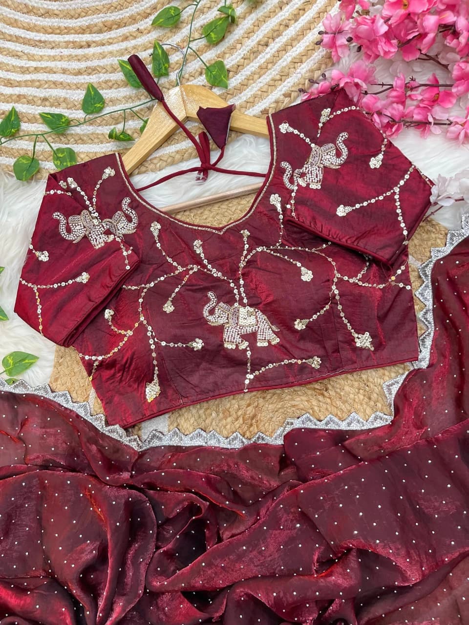 Satin Silk Saree with Blouse 7