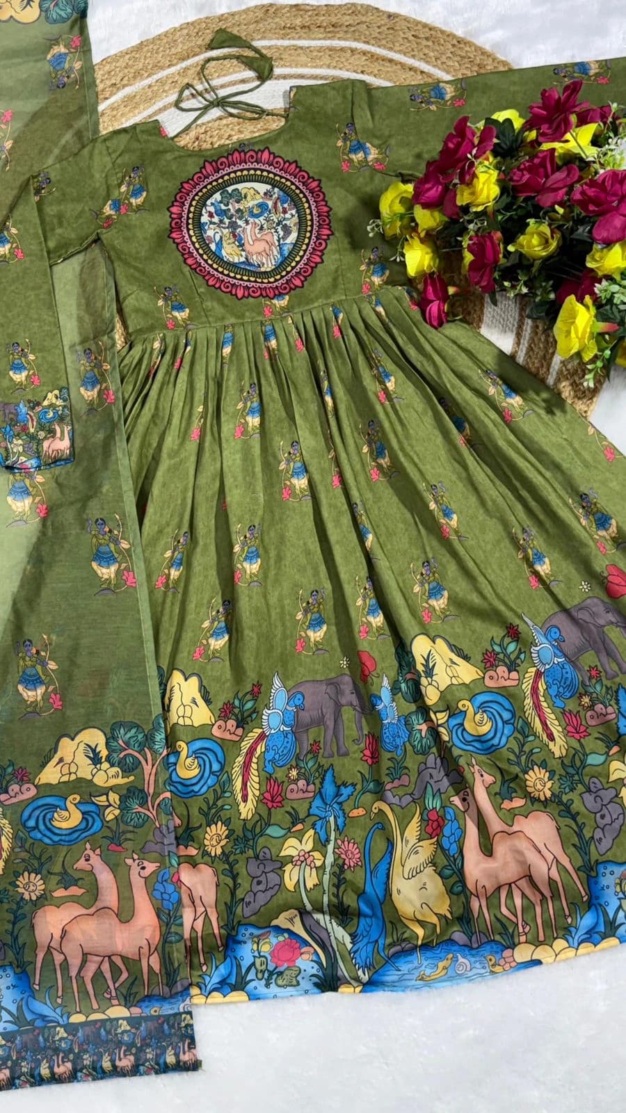❤️❤️Cotton Venkatagiri Animal Print Anarkali Sets❤️❤️ 7