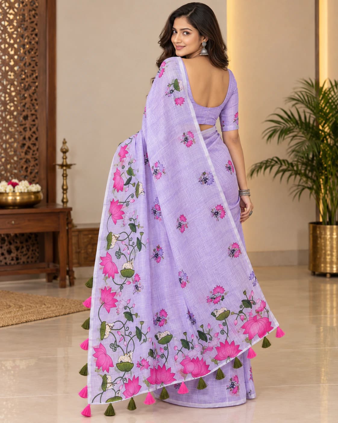 Linen Printed Saree with Blouse 2